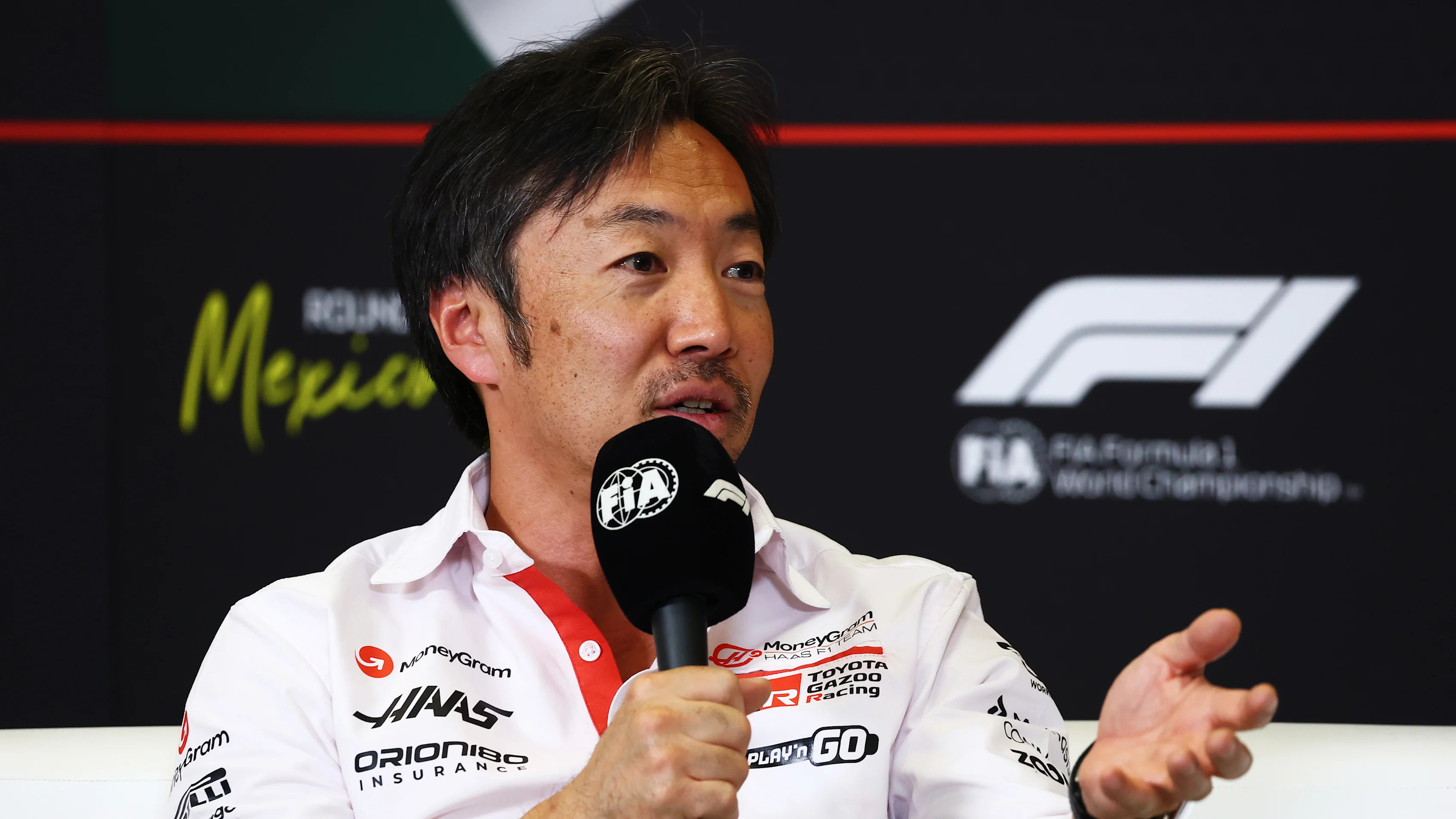 MEXICO CITY, MEXICO - OCTOBER 24: Ayao Komatsu, Team Principal of Haas F1 in the Team Principals Press Conference during practice ahead of the F1 Grand Prix of Mexico at Autodromo Hermanos Rodriguez on October 24, 2025 in Mexico City, Mexico. (Photo by Clive Rose/Getty Images)