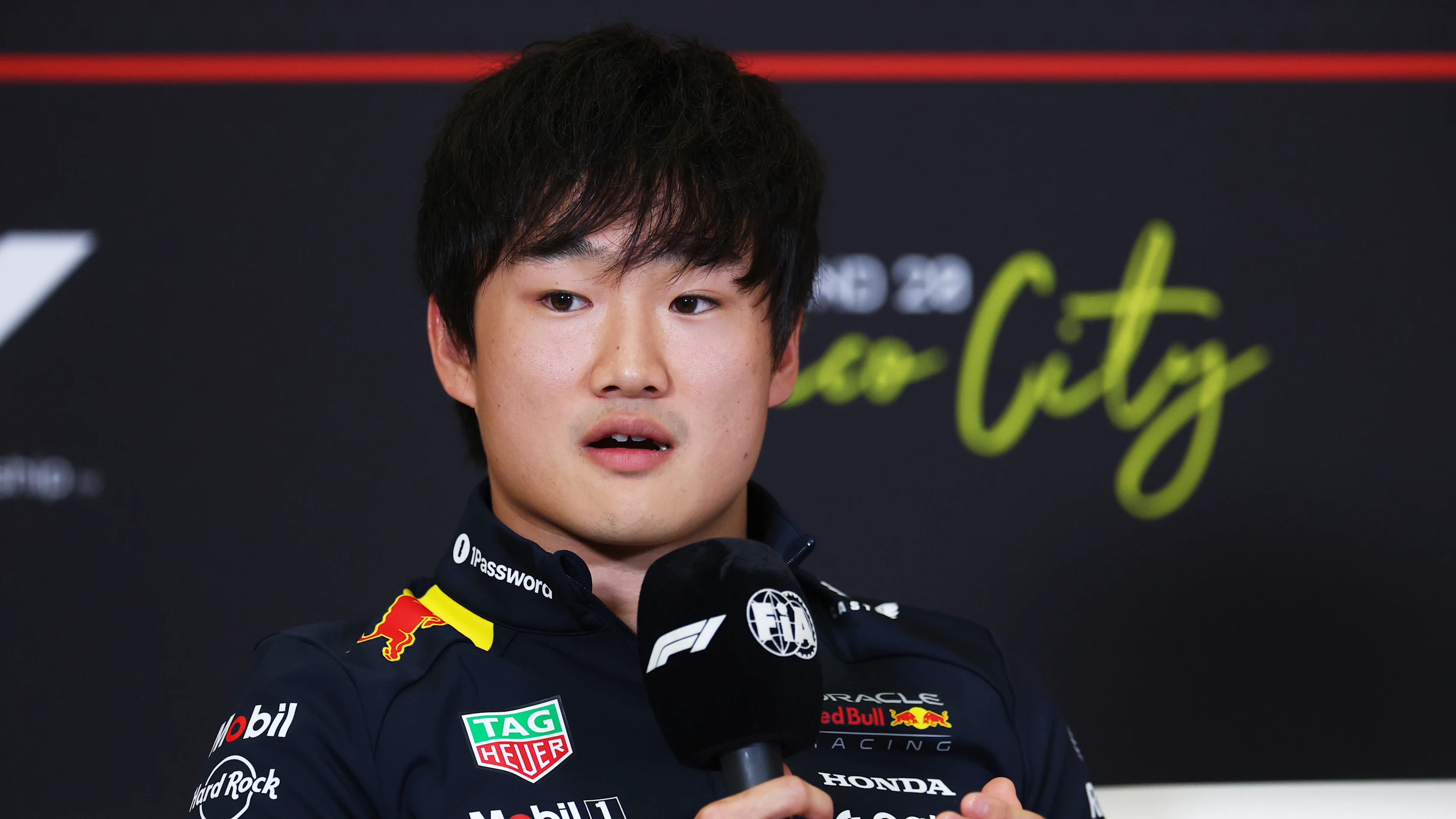 MEXICO CITY, MEXICO - OCTOBER 23: Yuki Tsunoda of Japan and Oracle Red Bull Racing speaks in the