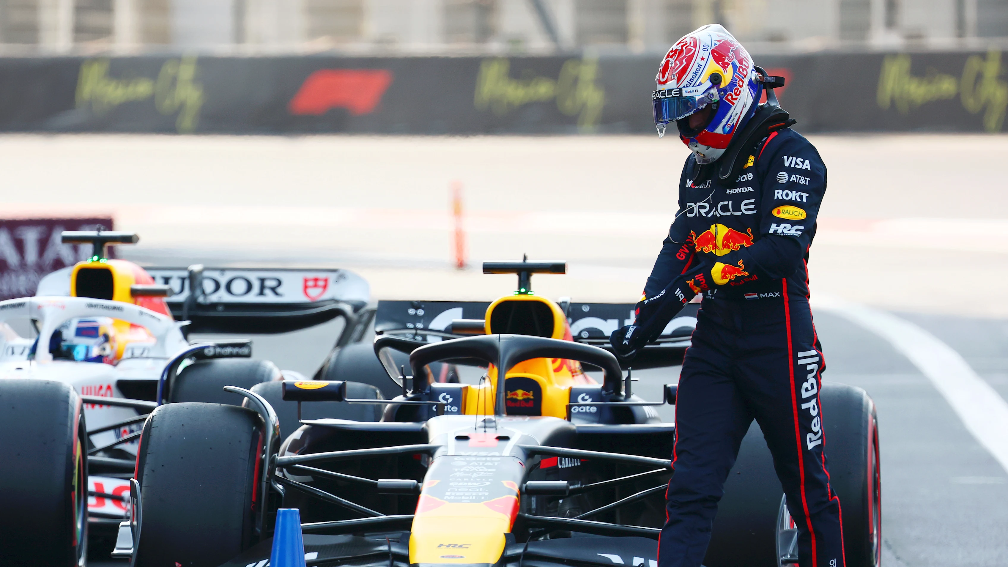 MEXICO CITY, MEXICO - OCTOBER 25: Fifth placed qualifier Max Verstappen of the Netherlands and Oracle Red Bull Racing in parc ferme during qualifying ahead of the F1 Grand Prix of Mexico at Autodromo Hermanos Rodriguez on October 25, 2025 in Mexico City, Mexico. (Photo by Mark Thompson/Getty Images)