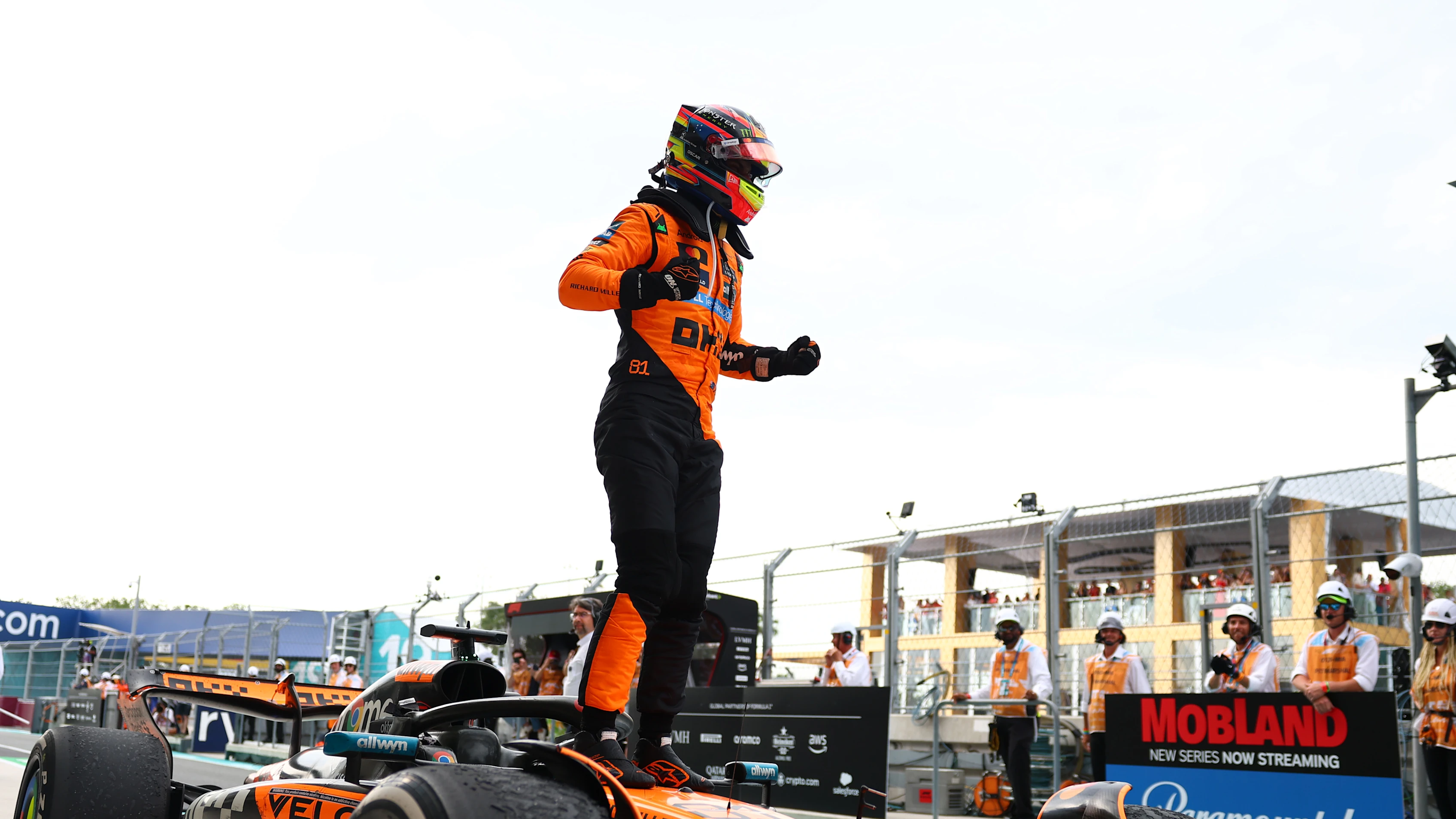 MIAMI, FLORIDA - MAY 04: Race winner Oscar Piastri of Australia and McLaren and Second placed Lando