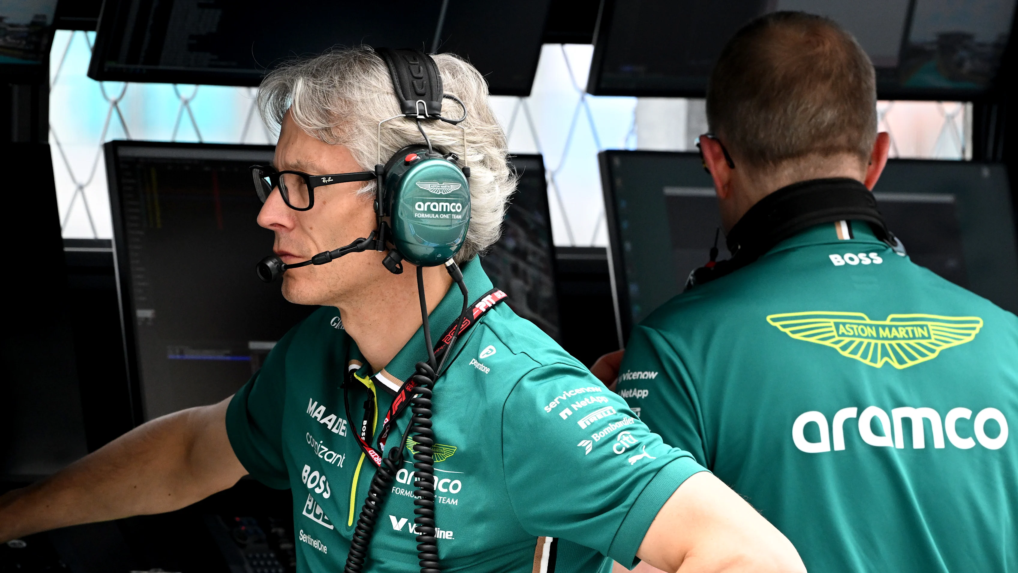 MIAMI, FLORIDA - MAY 02: Mike Krack, Chief Trackside Officer of the Aston Martin F1 Team on the pit