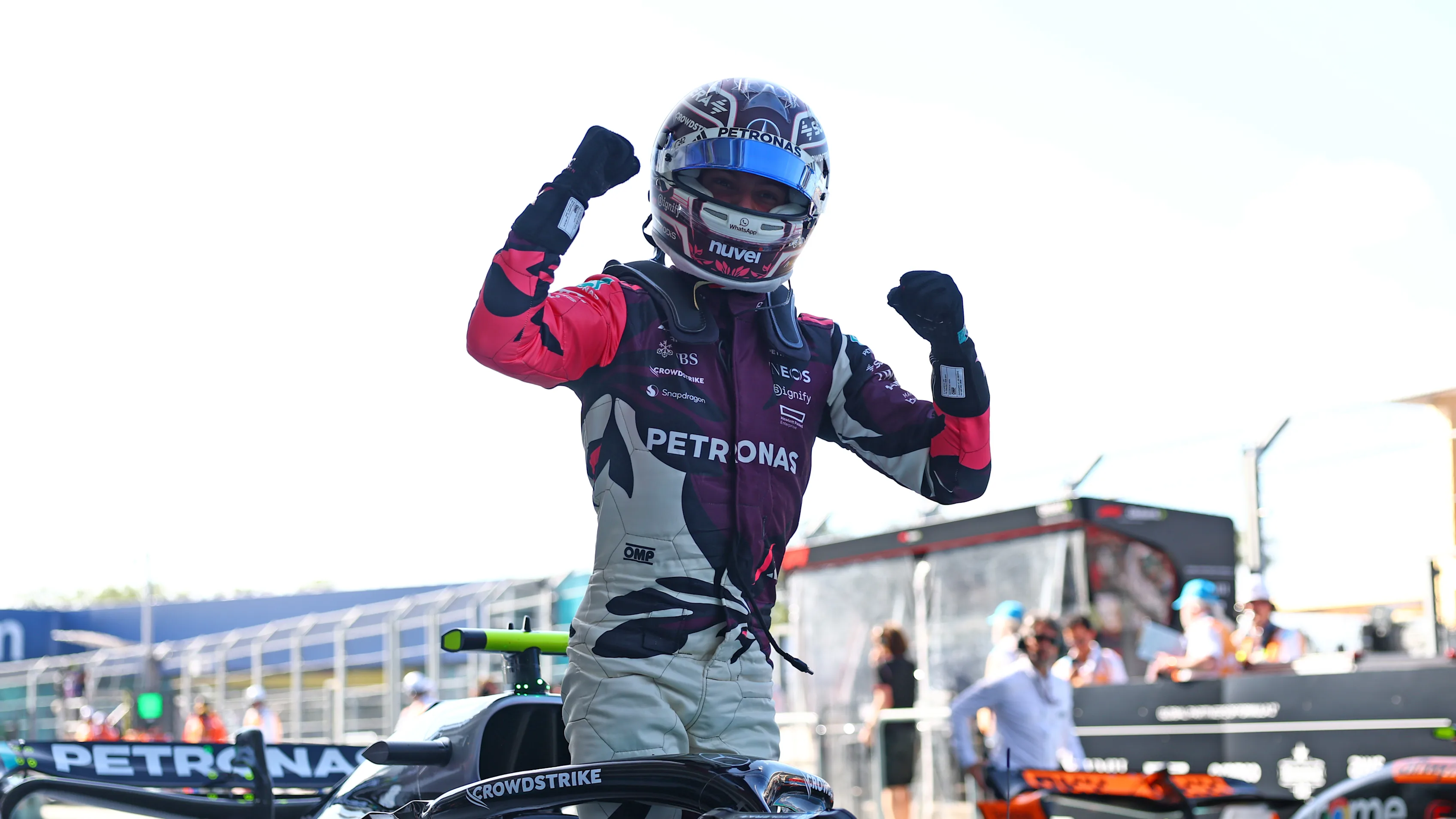 MIAMI, FLORIDA - MAY 02: Sprint Pole qualifier Andrea Kimi Antonelli of Italy and Mercedes AMG