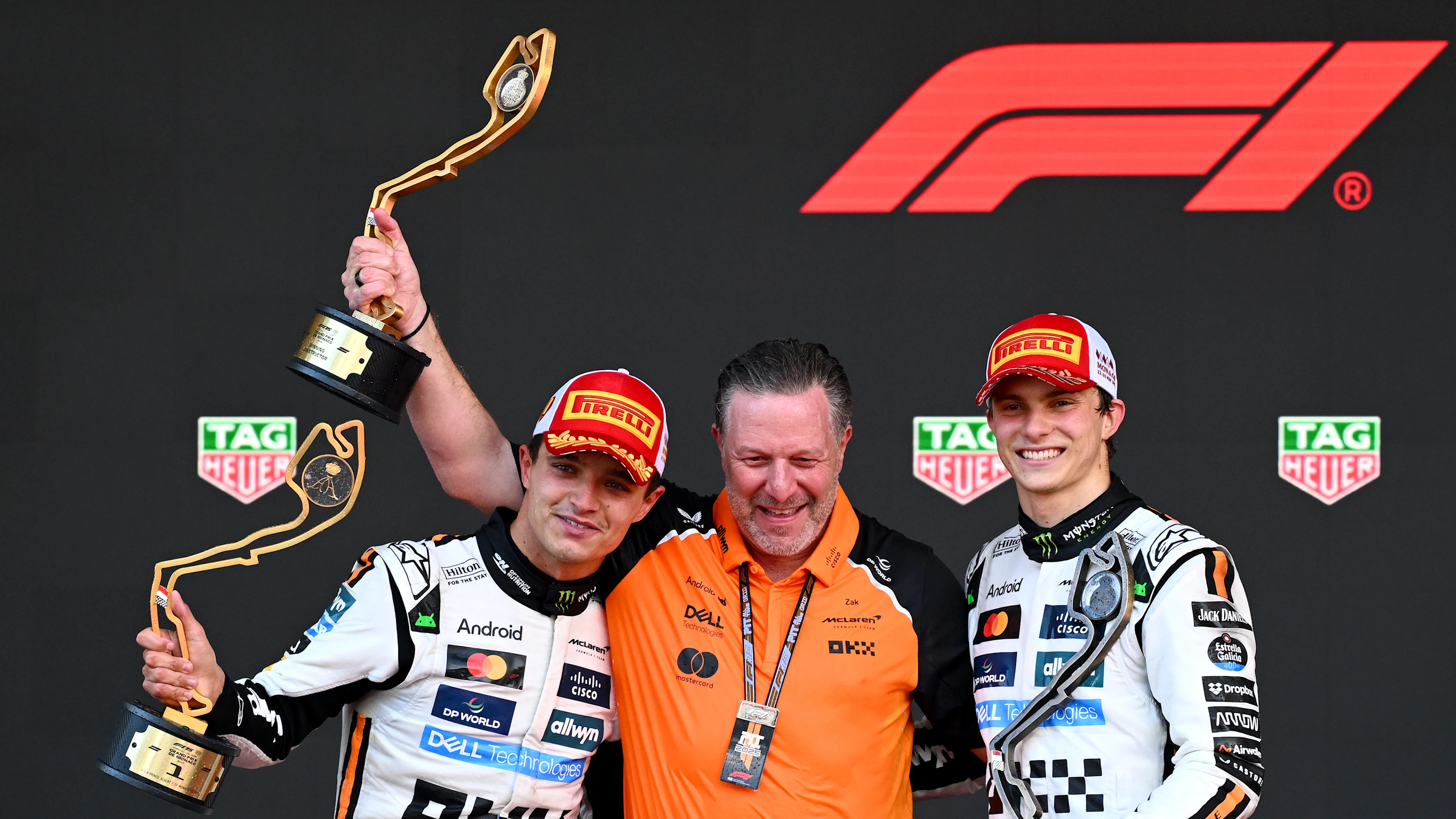 MONTE-CARLO, MONACO - MAY 25: Race winner Lando Norris of Great Britain and McLaren, Third placed