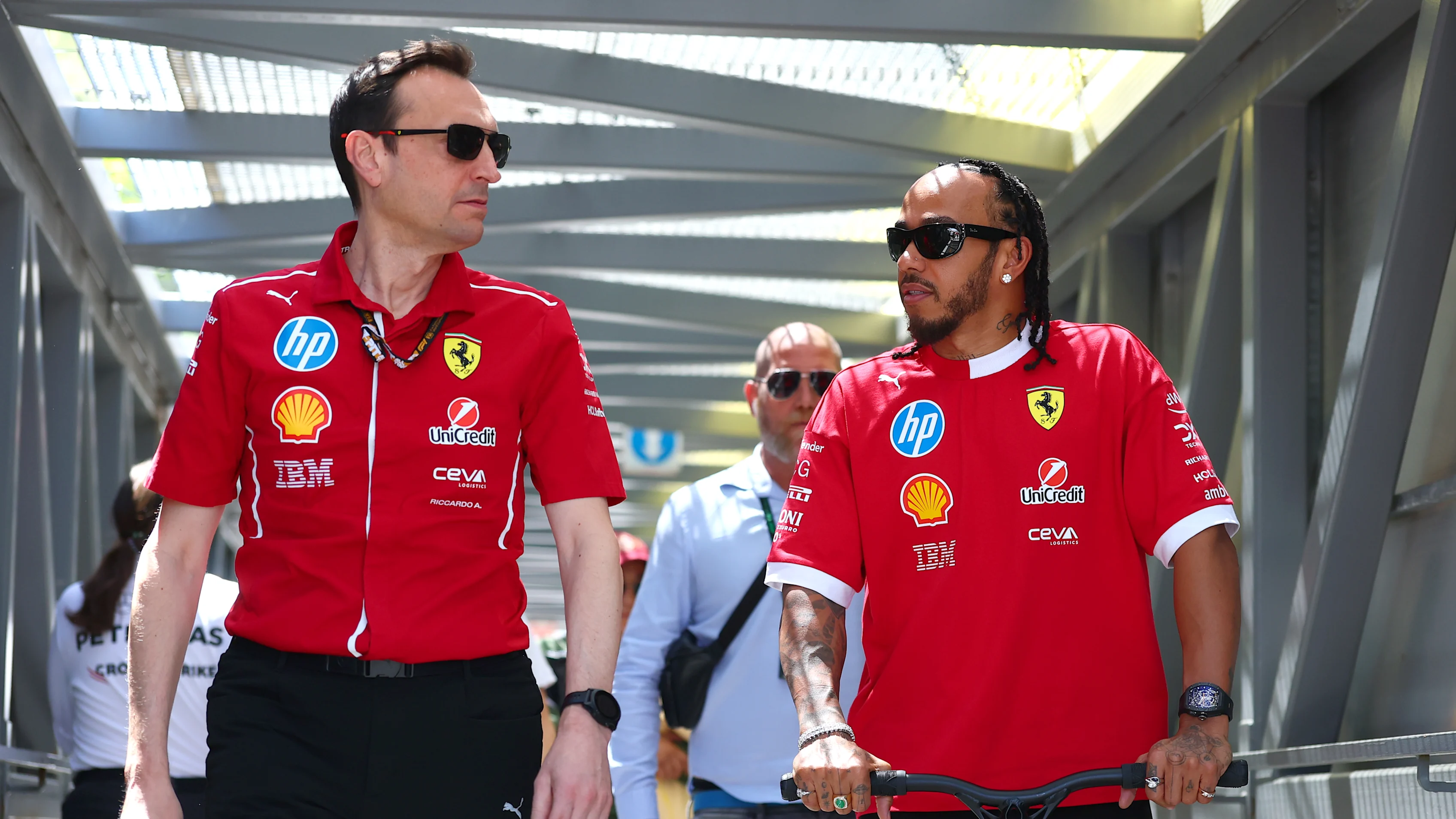 MONTE-CARLO, MONACO - MAY 22: Lewis Hamilton of Great Britain and Scuderia Ferrari talks with
