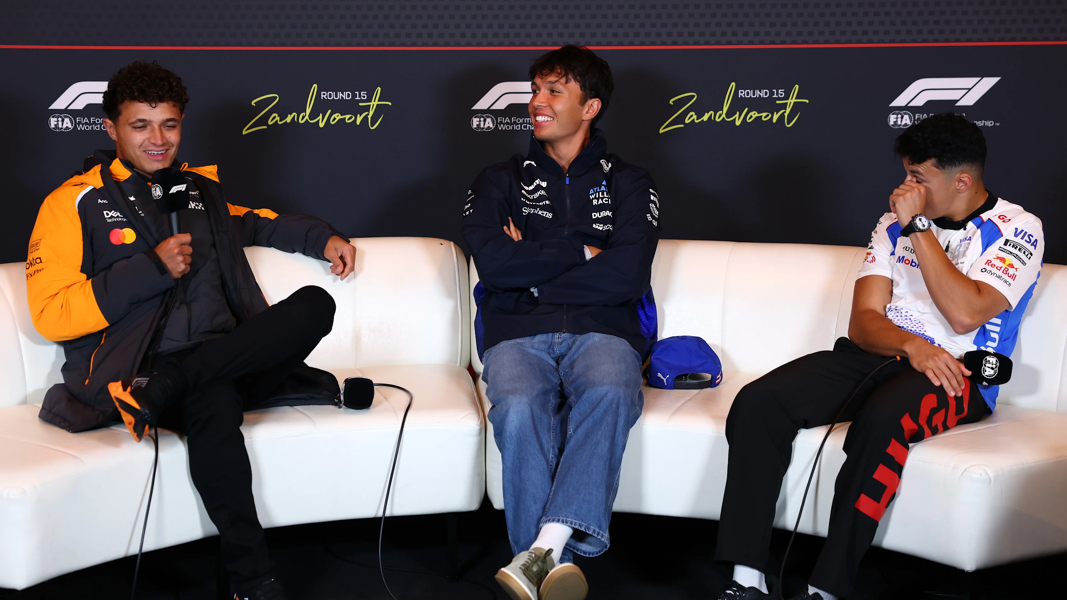 ZANDVOORT, NETHERLANDS - AUGUST 28: Lando Norris of Great Britain and McLaren, Alexander Albon of