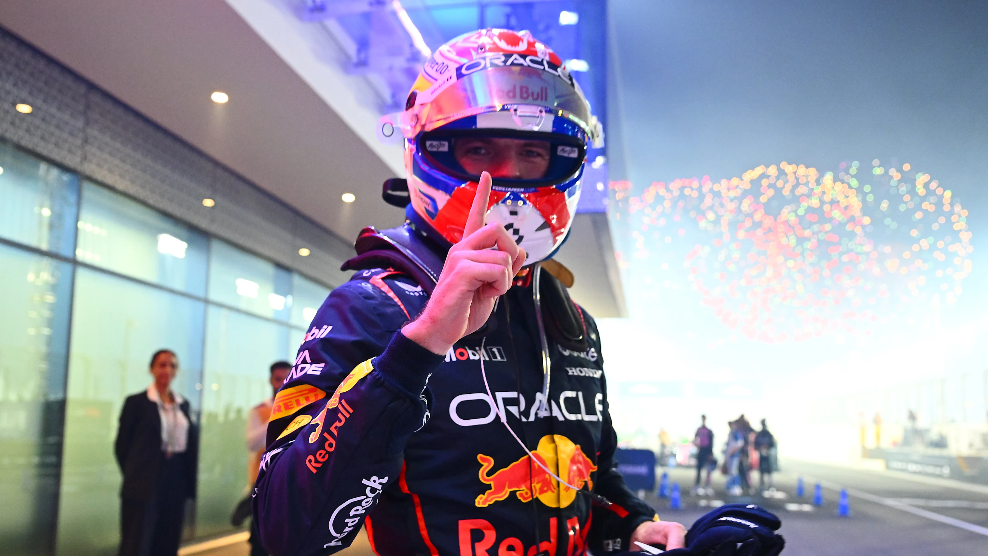 LUSAIL CITY, QATAR - NOVEMBER 30: Race winner Max Verstappen of the Netherlands and Oracle Red Bull Racing celebrates on arrival in parc ferme during the F1 Grand Prix of Qatar at Lusail International Circuit on November 30, 2025 in Lusail City, Qatar. (Photo by Mark Sutton - Formula 1/Formula 1 via Getty Images)
