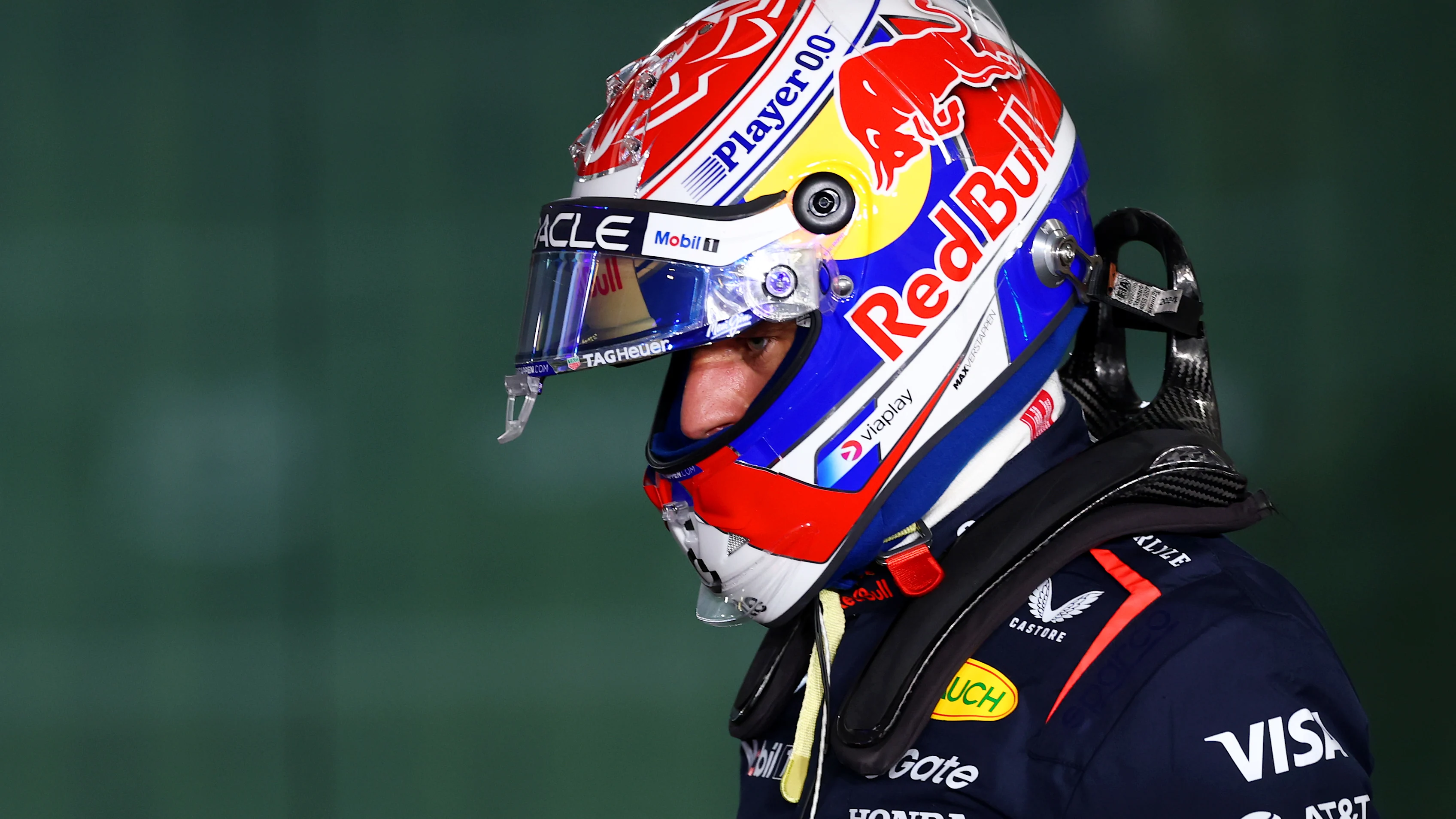 LUSAIL CITY, QATAR - NOVEMBER 28: Max Verstappen of the Netherlands and Oracle Red Bull Racing walks in parc ferme during Sprint Qualifying ahead of the F1 Grand Prix of Qatar at Lusail International Circuit on November 28, 2025 in Lusail City, Qatar. (Photo by Mark Thompson/Getty Images)