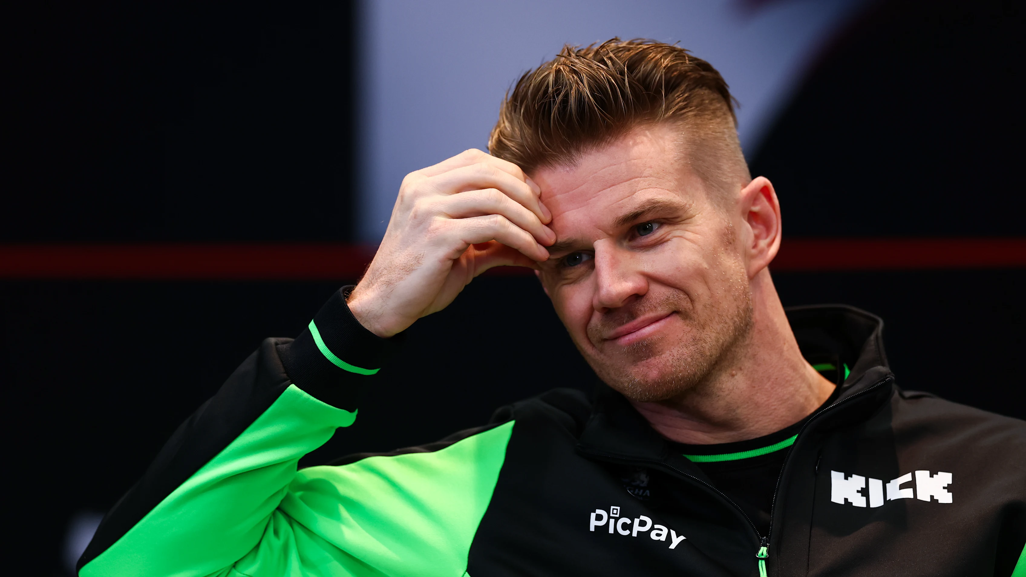 LUSAIL CITY, QATAR - NOVEMBER 27: Nico Hulkenberg of Germany and Stake F1 Team Kick Sauber looks on in the Drivers Press Conference during previews ahead of the F1 Grand Prix of Qatar at Lusail International Circuit on November 27, 2025 in Lusail City, Qatar. (Photo by Clive Rose/Getty Images)