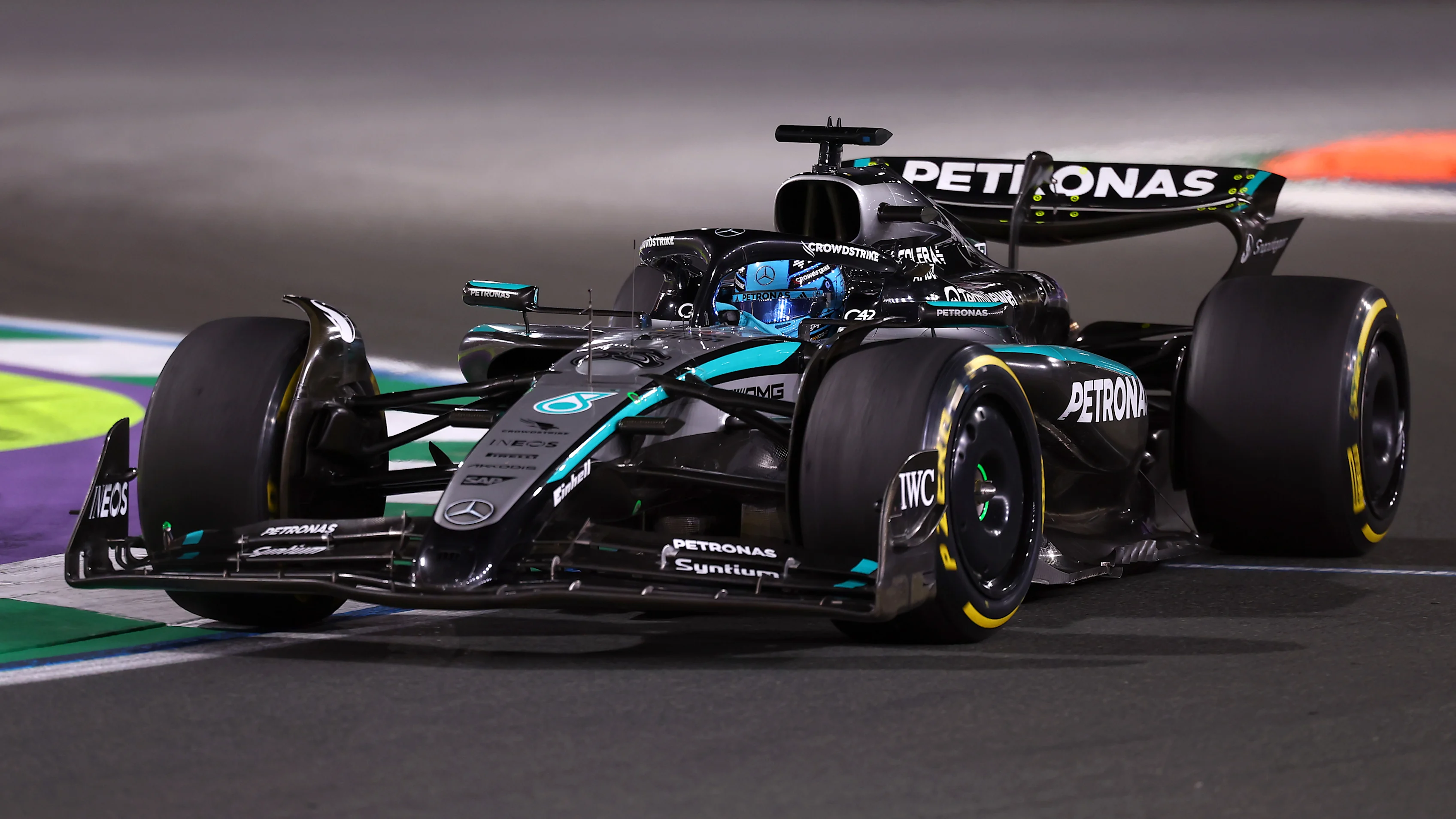 JEDDAH, SAUDI ARABIA - APRIL 20: George Russell of Great Britain driving the (63) Mercedes AMG