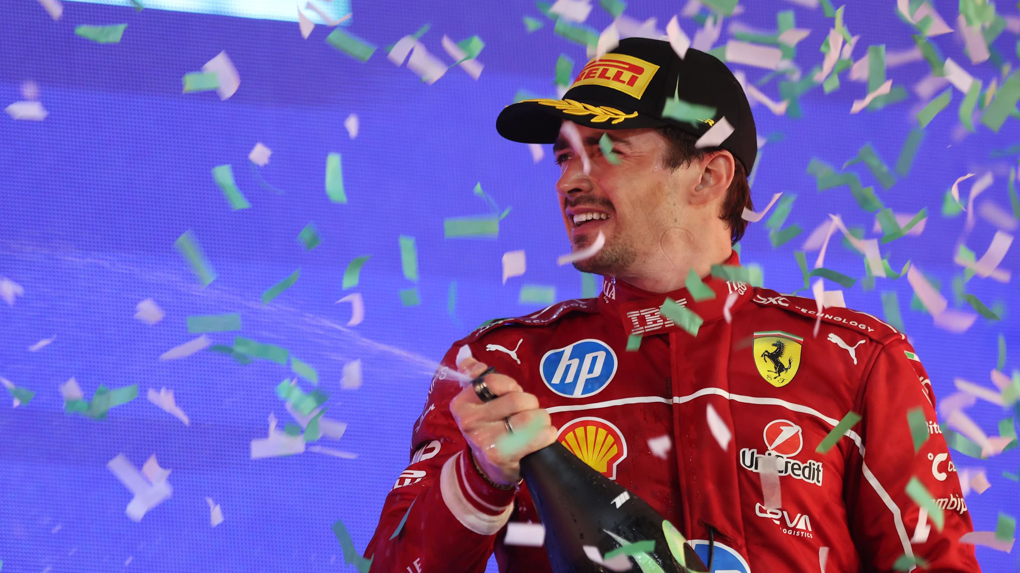 JEDDAH, SAUDI ARABIA - APRIL 20: Third placed Charles Leclerc of Monaco and Scuderia Ferrari