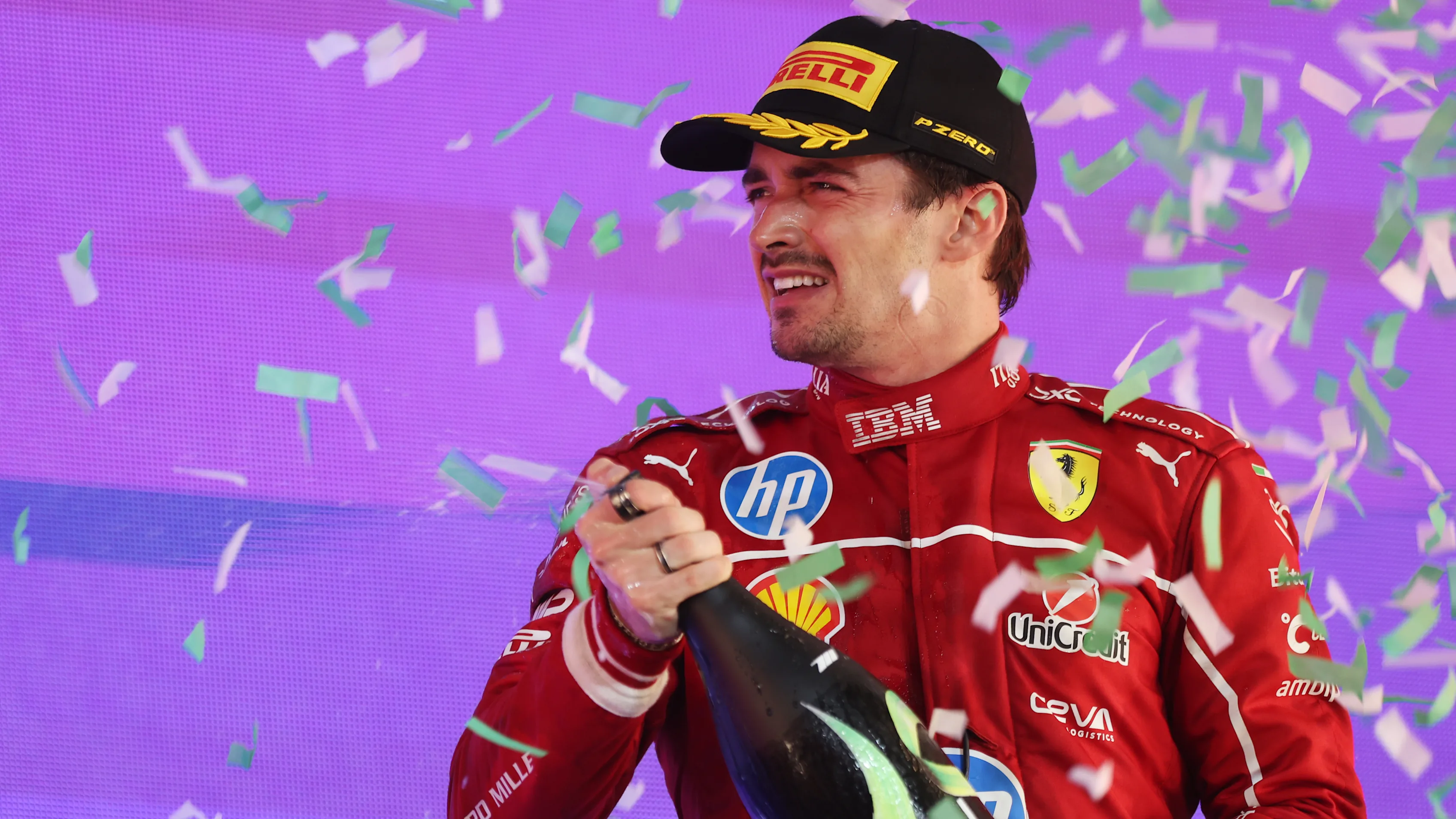 JEDDAH, SAUDI ARABIA - APRIL 20: Third placed Charles Leclerc of Monaco and Scuderia Ferrari