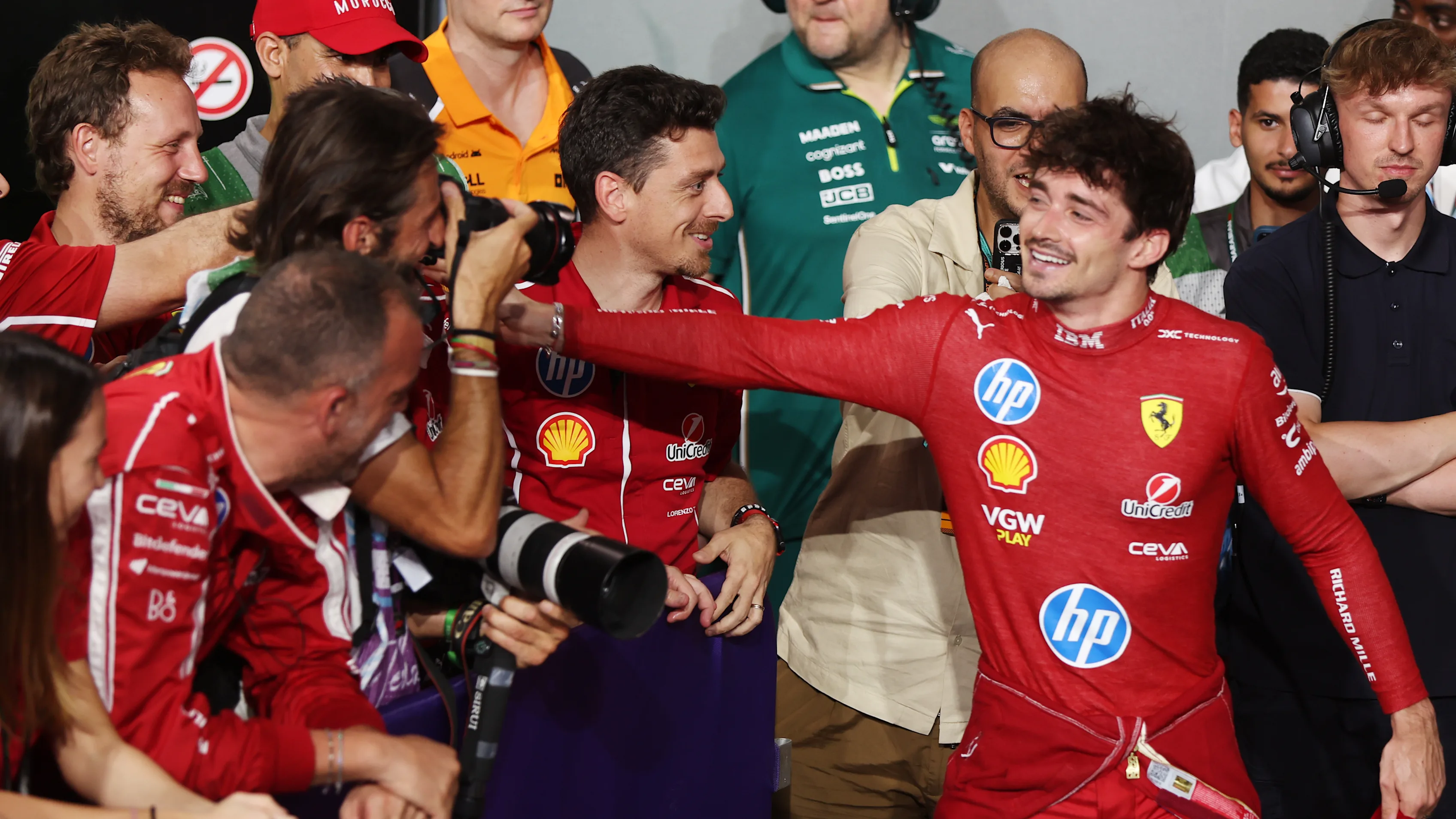 JEDDAH, SAUDI ARABIA - APRIL 20: Third placed Charles Leclerc of Monaco and Scuderia Ferrari