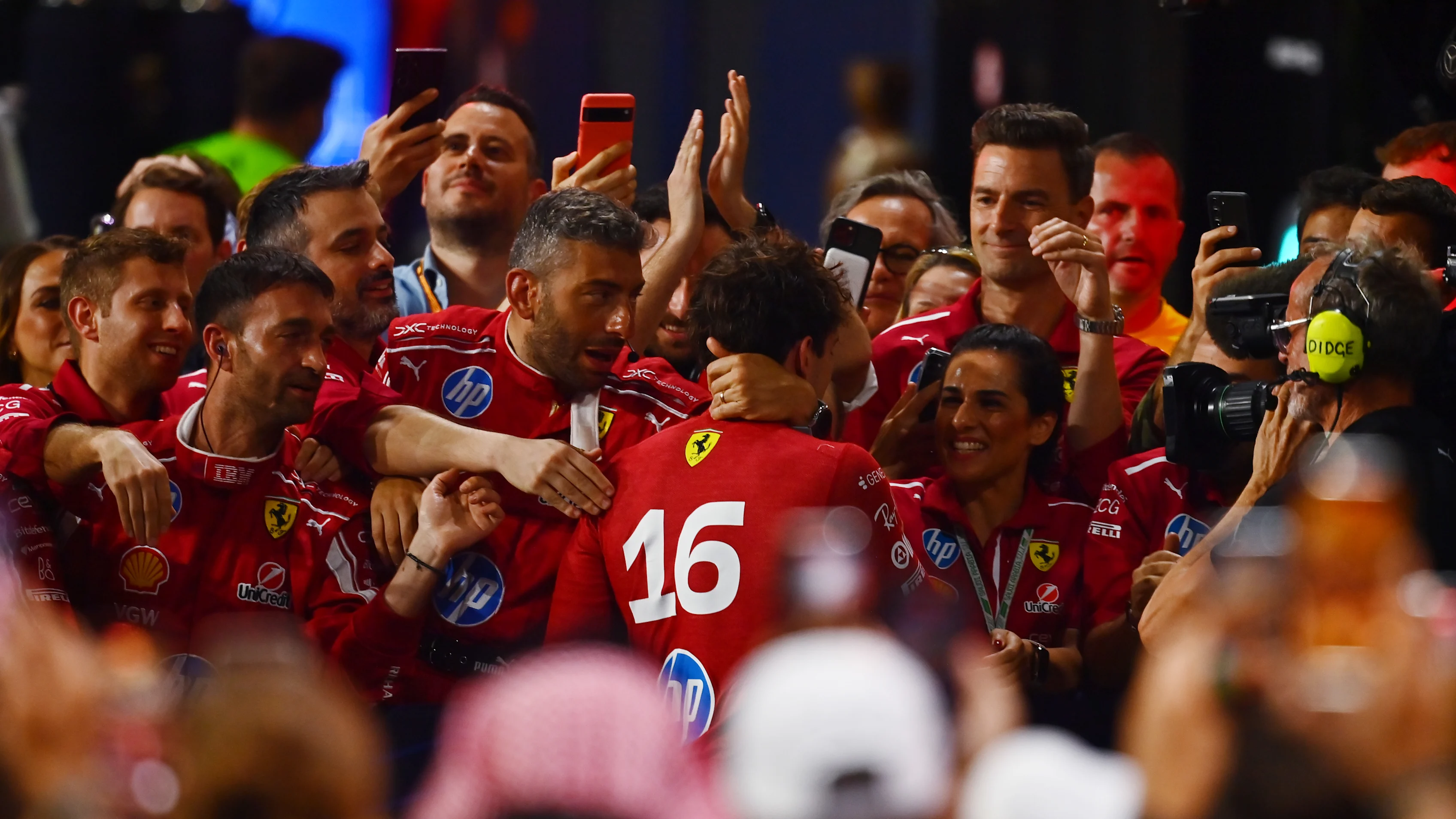 JEDDAH, SAUDI ARABIA - APRIL 20: Third placed Charles Leclerc of Monaco and Scuderia Ferrari