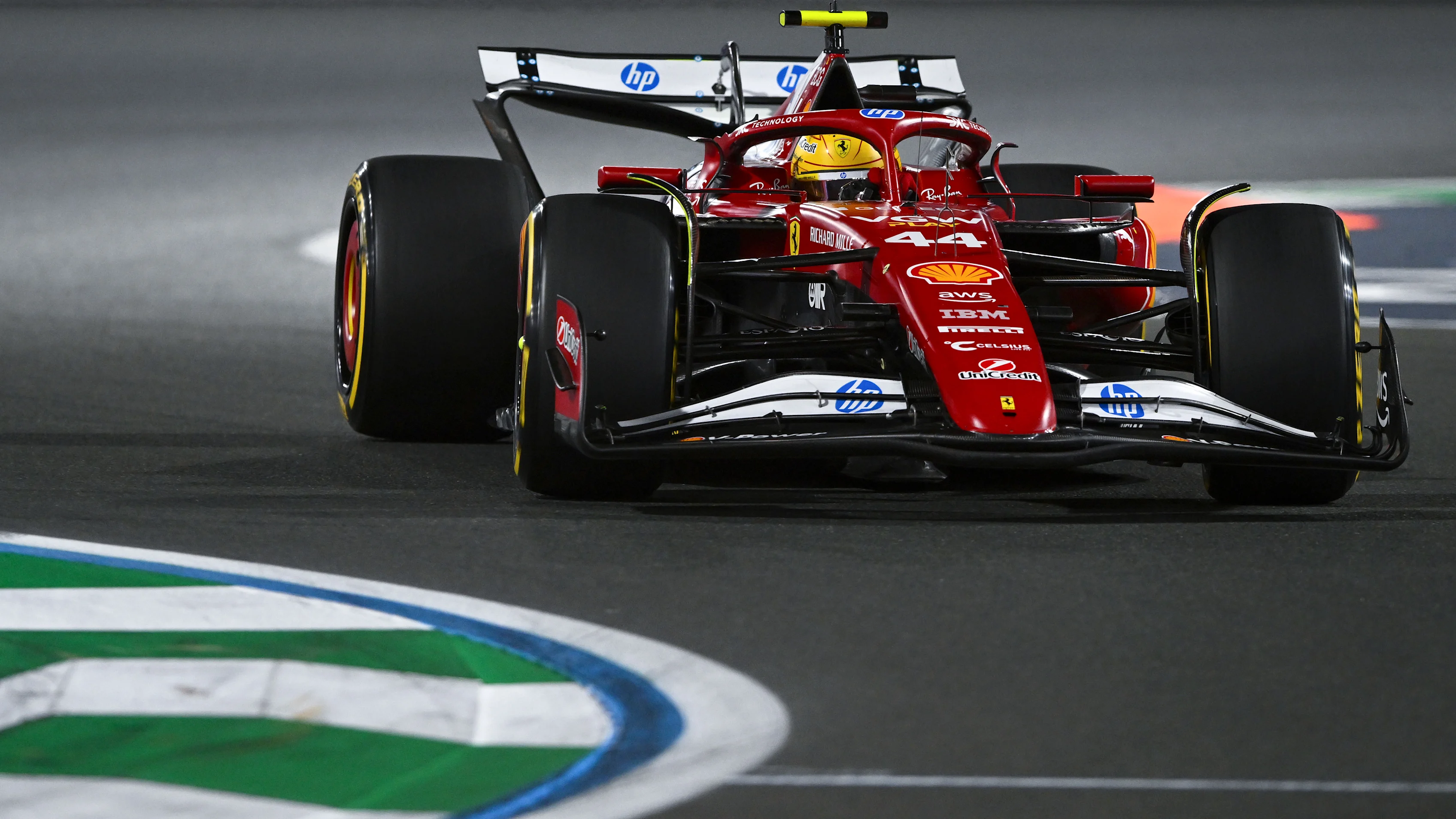 JEDDAH, SAUDI ARABIA - APRIL 20: Lewis Hamilton of Great Britain driving the (44) Scuderia Ferrari