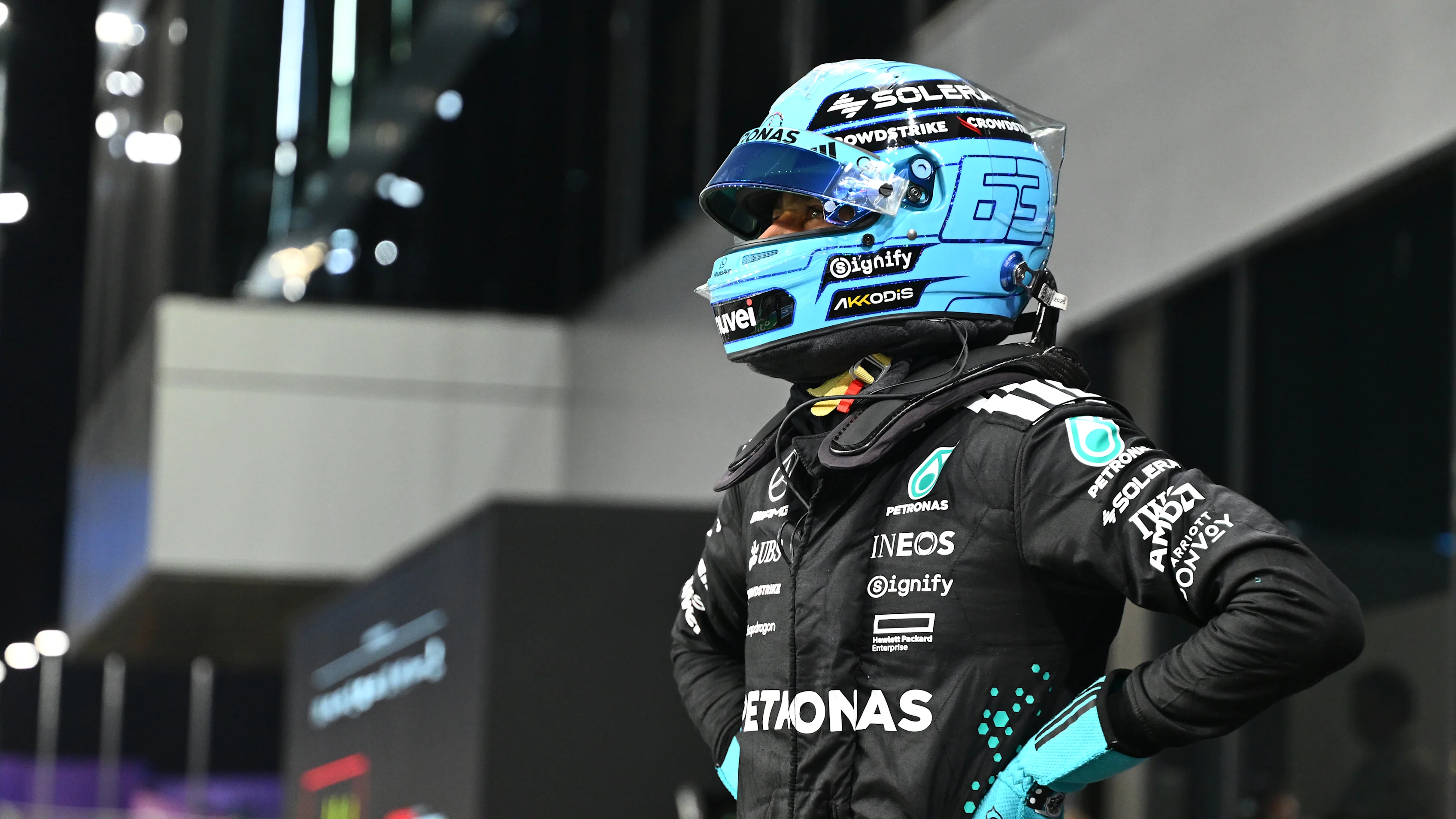 JEDDAH, SAUDI ARABIA - APRIL 19: Third placed qualifier George Russell of Great Britain and