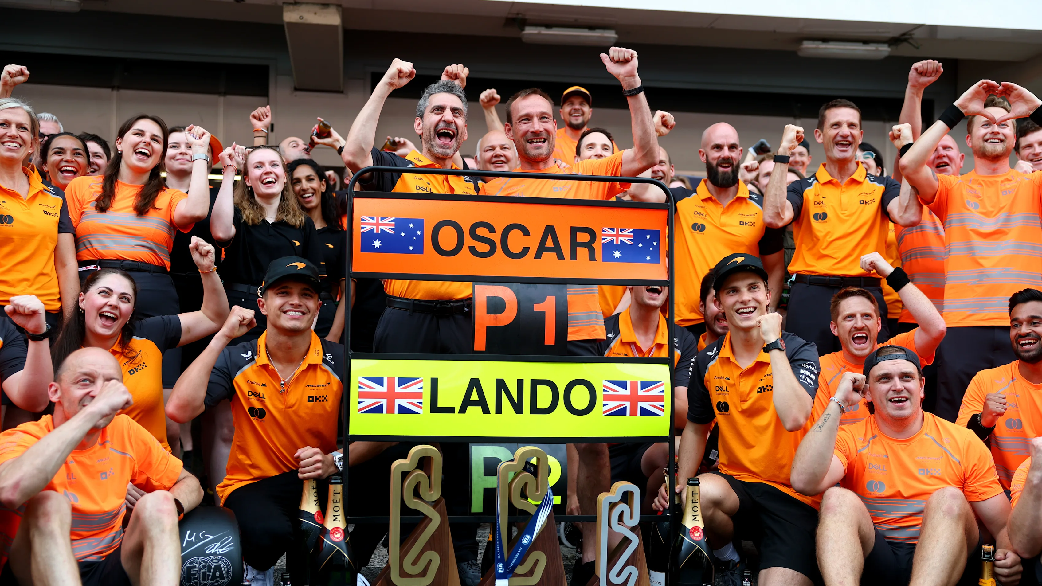 BARCELONA, SPAIN - JUNE 01: Race winner Oscar Piastri of Australia and McLaren Second placed Lando