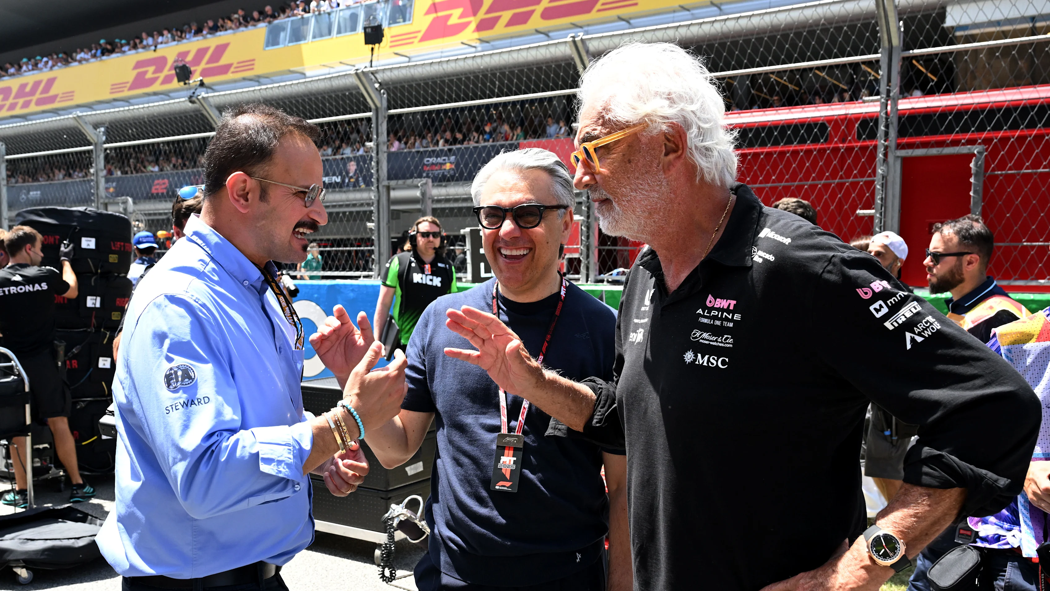 BARCELONA, SPAIN - JUNE 01: Tonio Liuzzi, FIA, Luca de Meo, CEO of Renault and Flavio Briatore,