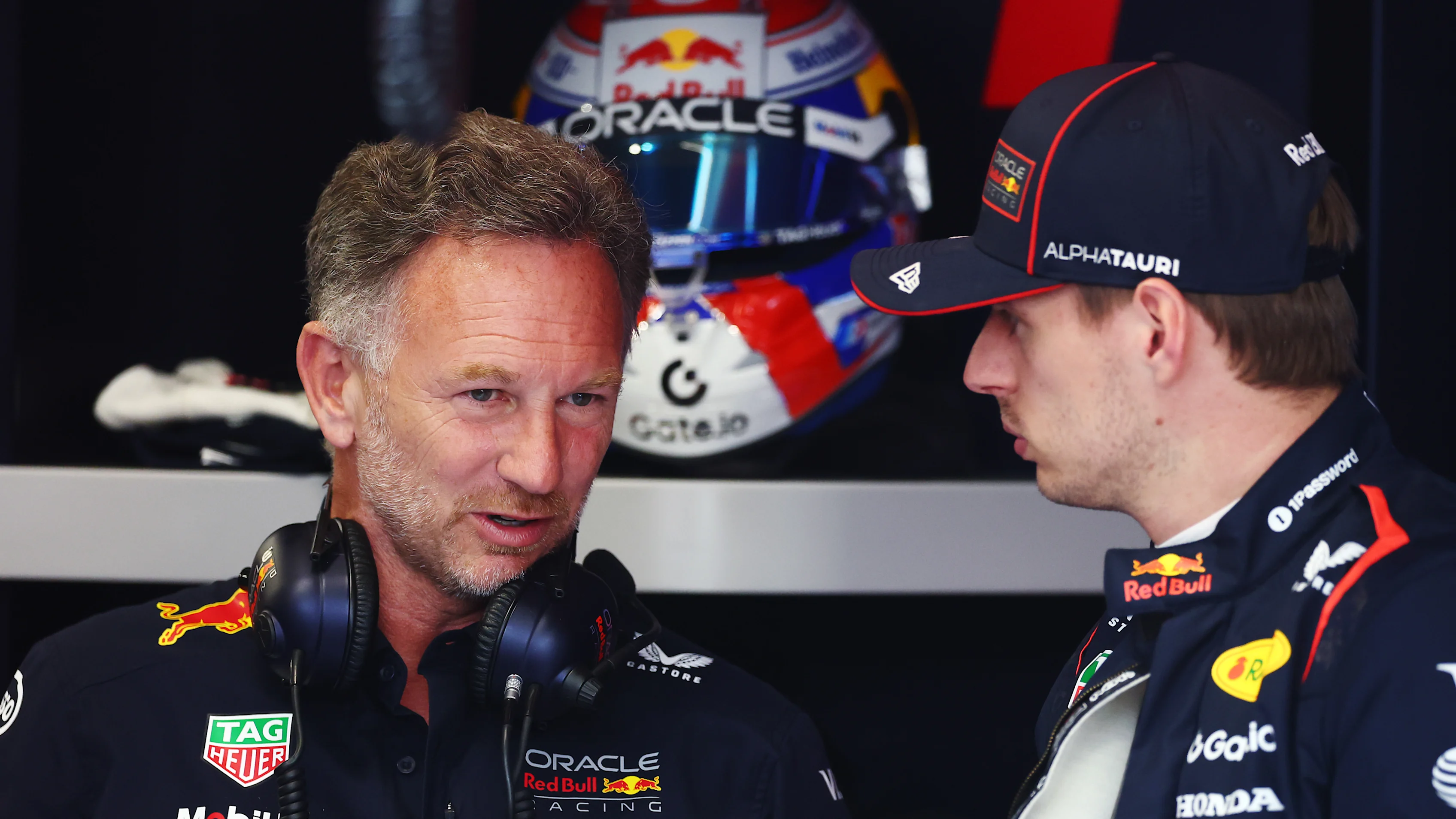 BARCELONA, SPAIN - MAY 31: Max Verstappen of the Netherlands and Oracle Red Bull Racing talks with