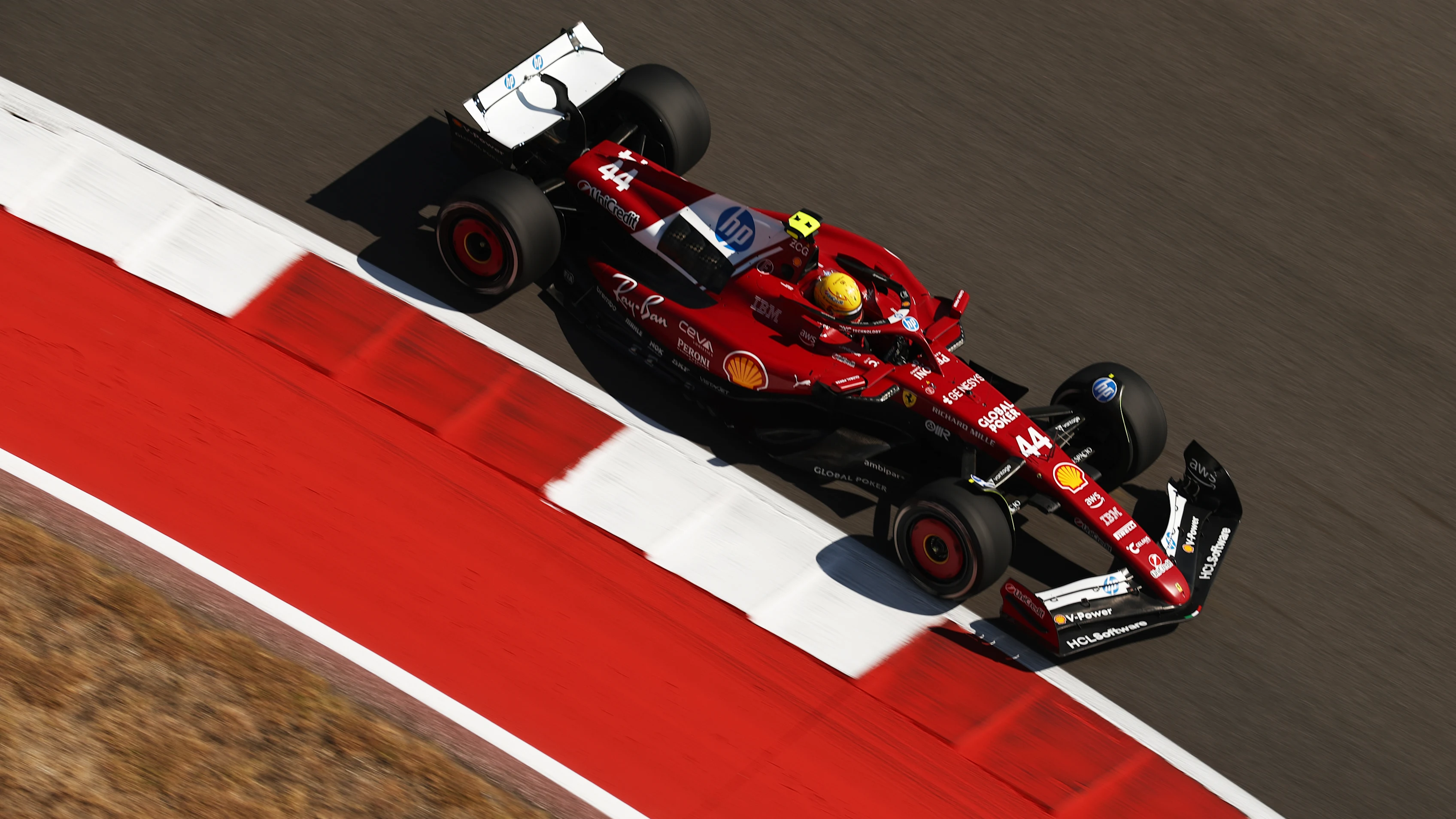 AUSTIN, TEXAS - OCTOBER 17: Lewis Hamilton of Great Britain driving the (44) Scuderia Ferrari SF-25 on track during practice ahead of the F1 Grand Prix of United States at Circuit of The Americas on October 17, 2025 in Austin, Texas. (Photo by Jared C. Tilton/Getty Images)