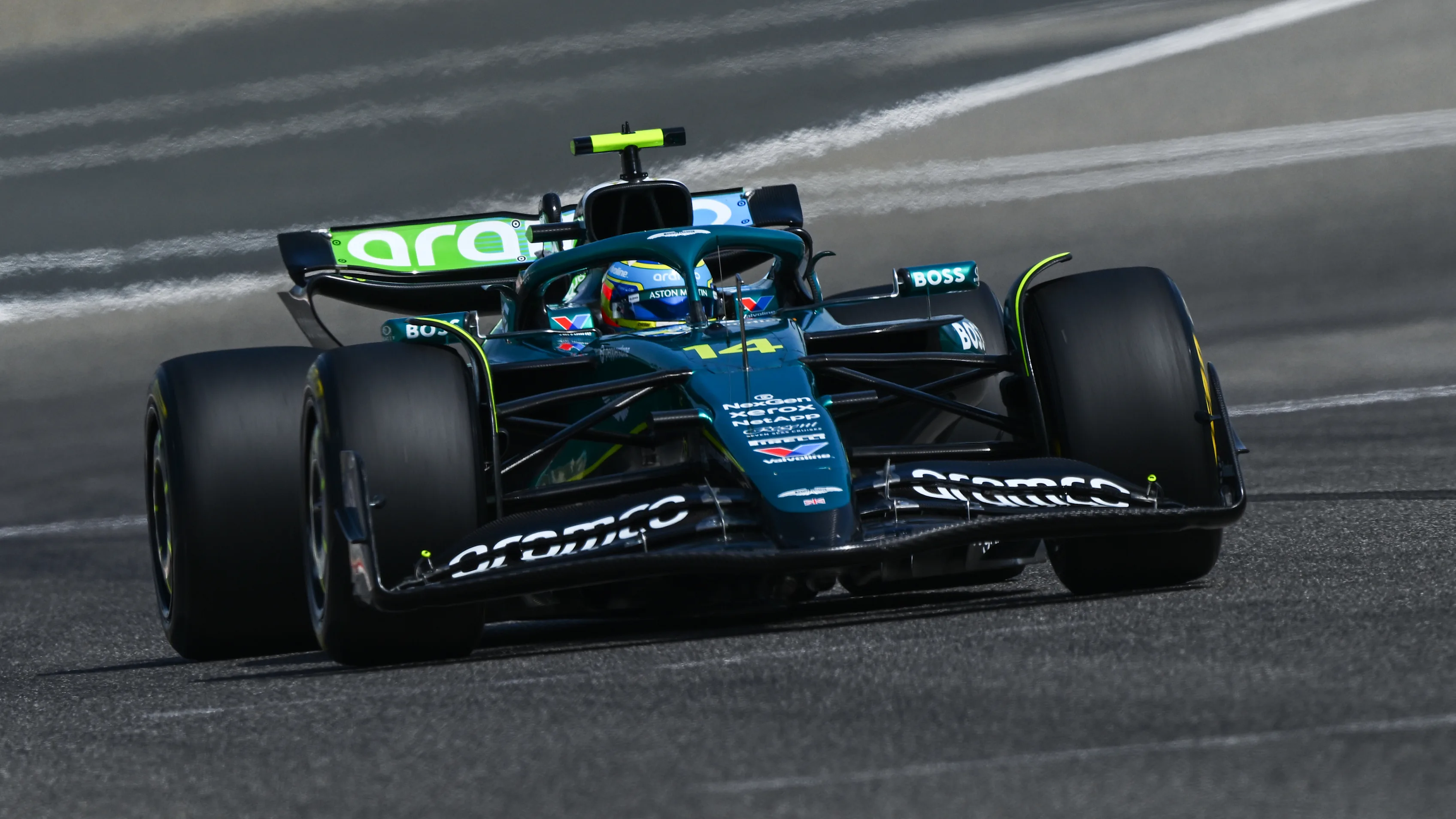 BAHRAIN, BAHRAIN - FEBRUARY 28:  Fernando Alonso of Spain driving the (14) Aston Martin F1 Team