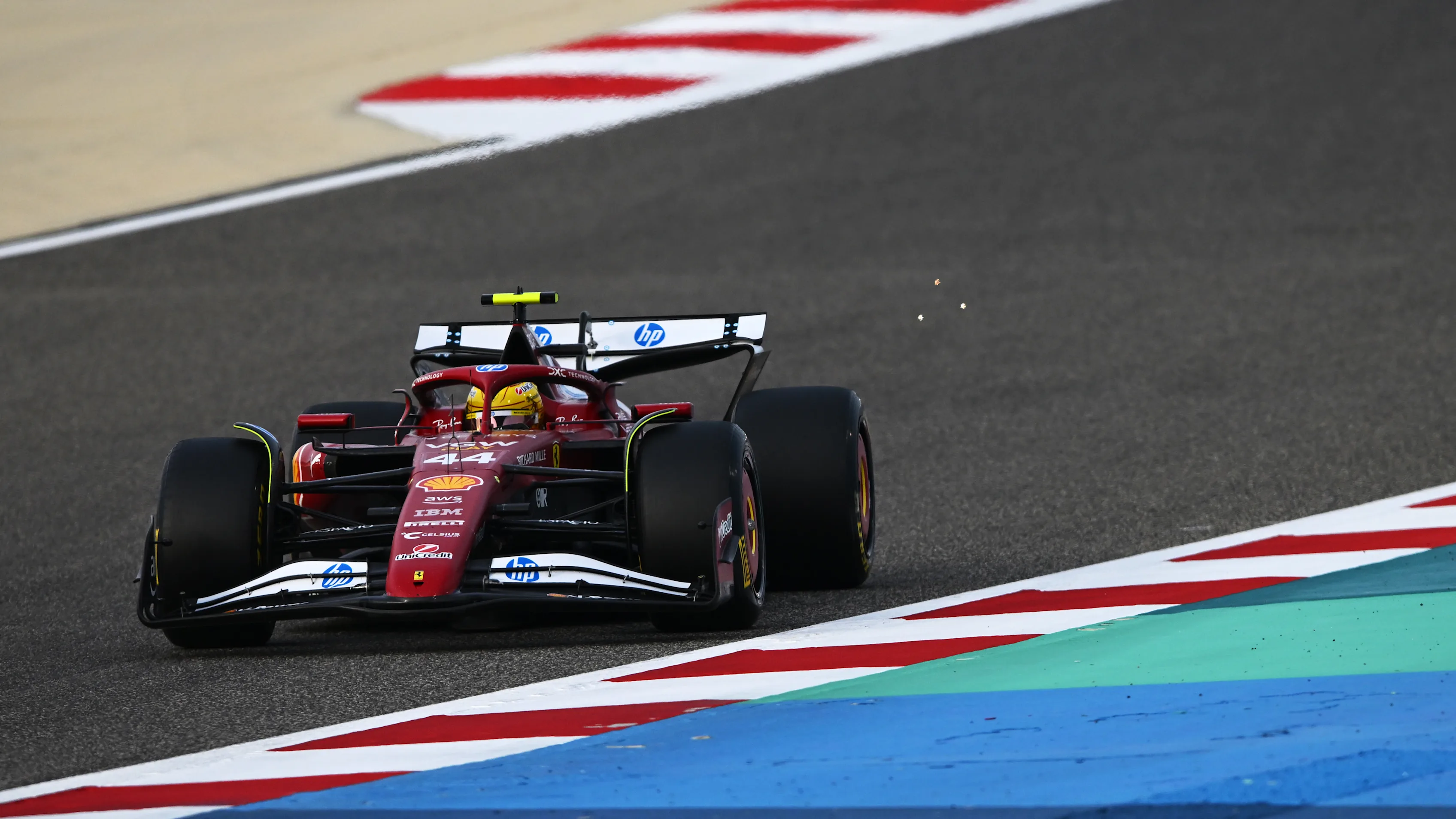 BAHRAIN, BAHRAIN - FEBRUARY 28: Lewis Hamilton of Great Britain driving the (44) Scuderia Ferrari