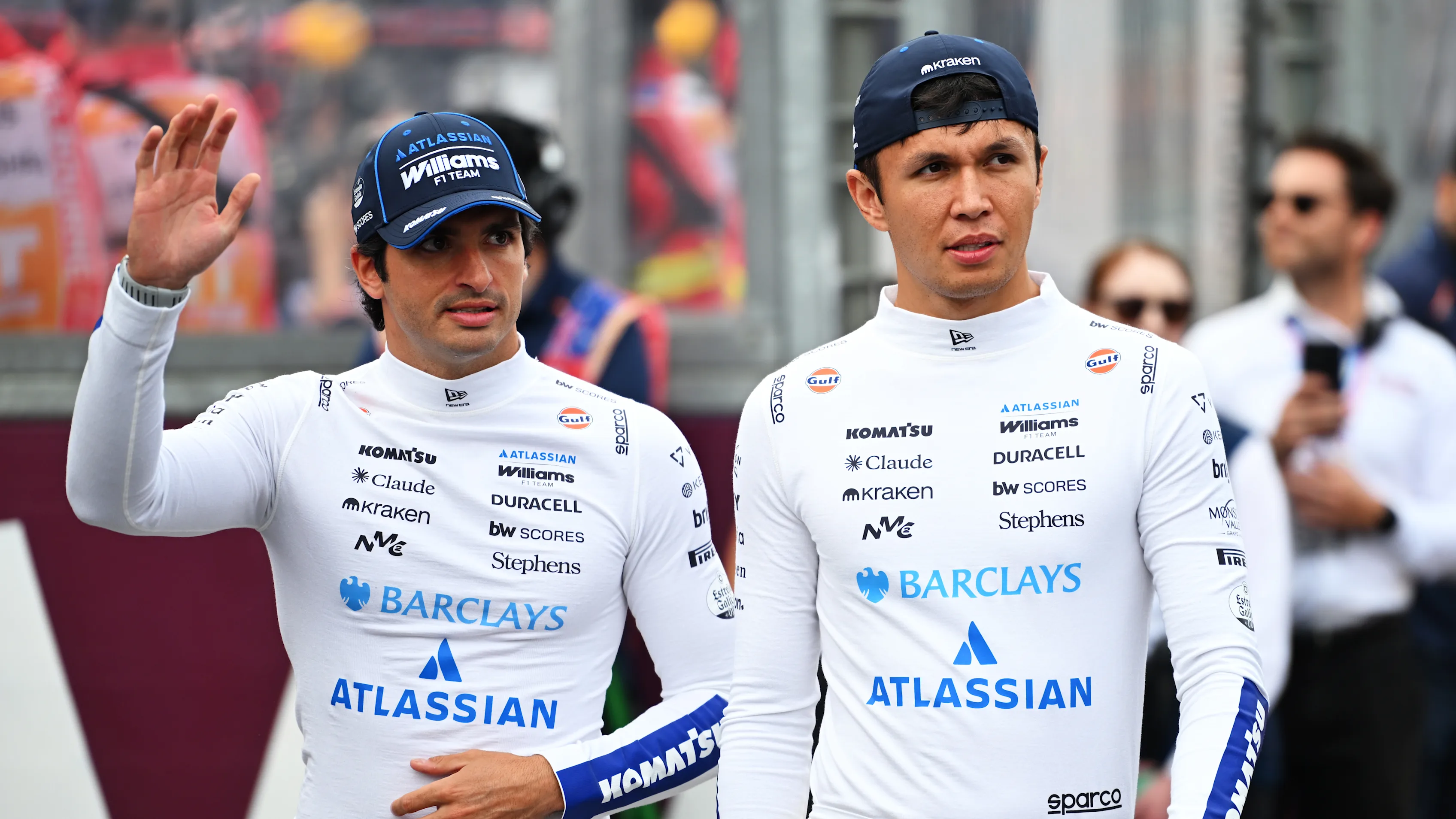 MELBOURNE, AUSTRALIA - MARCH 08: Carlos Sainz of Spain and Williams and Alexander Albon of Thailand