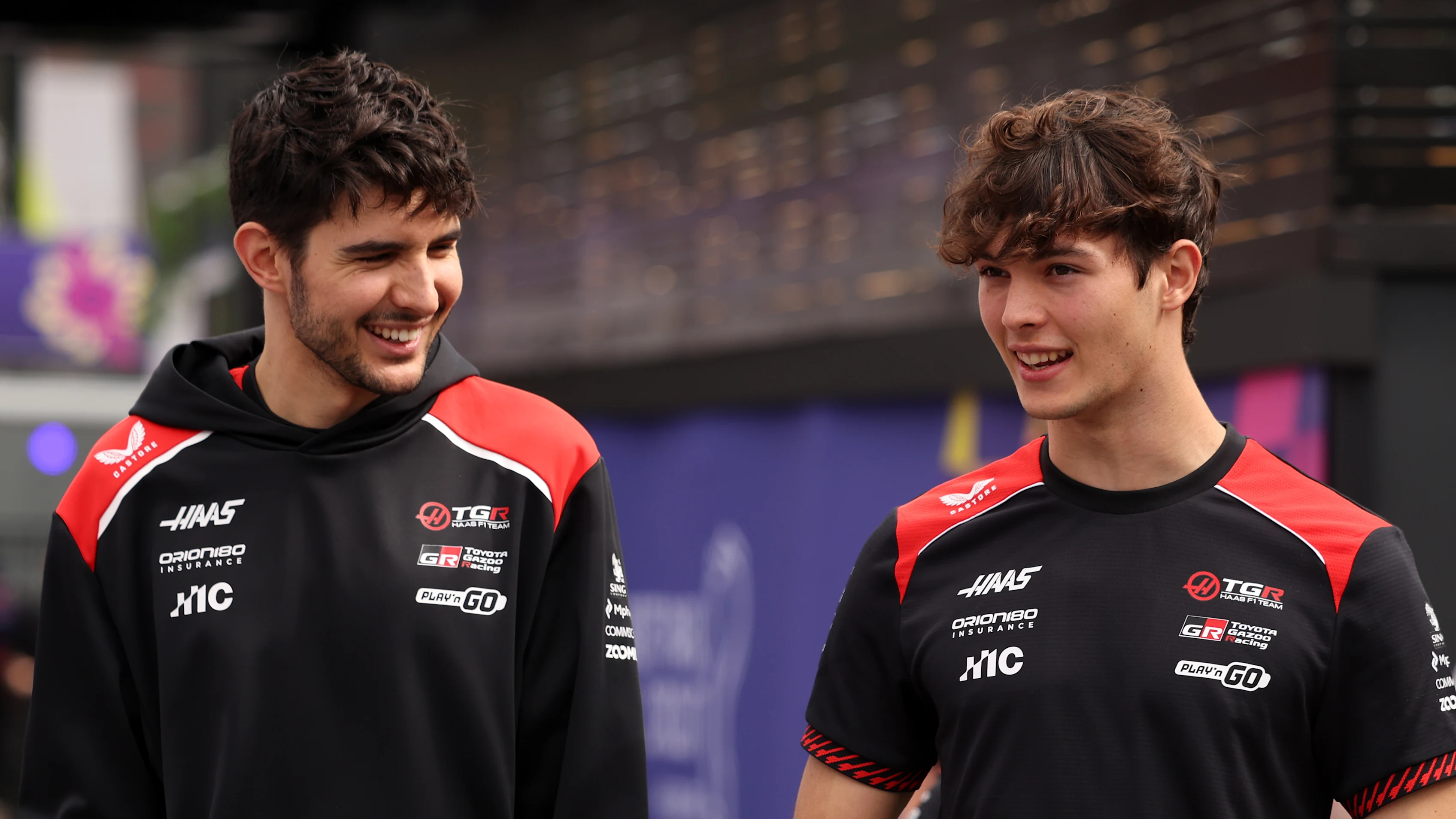 MELBOURNE, AUSTRALIA - MARCH 06: Esteban Ocon of France and Haas F1 and Oliver Bearman of Great