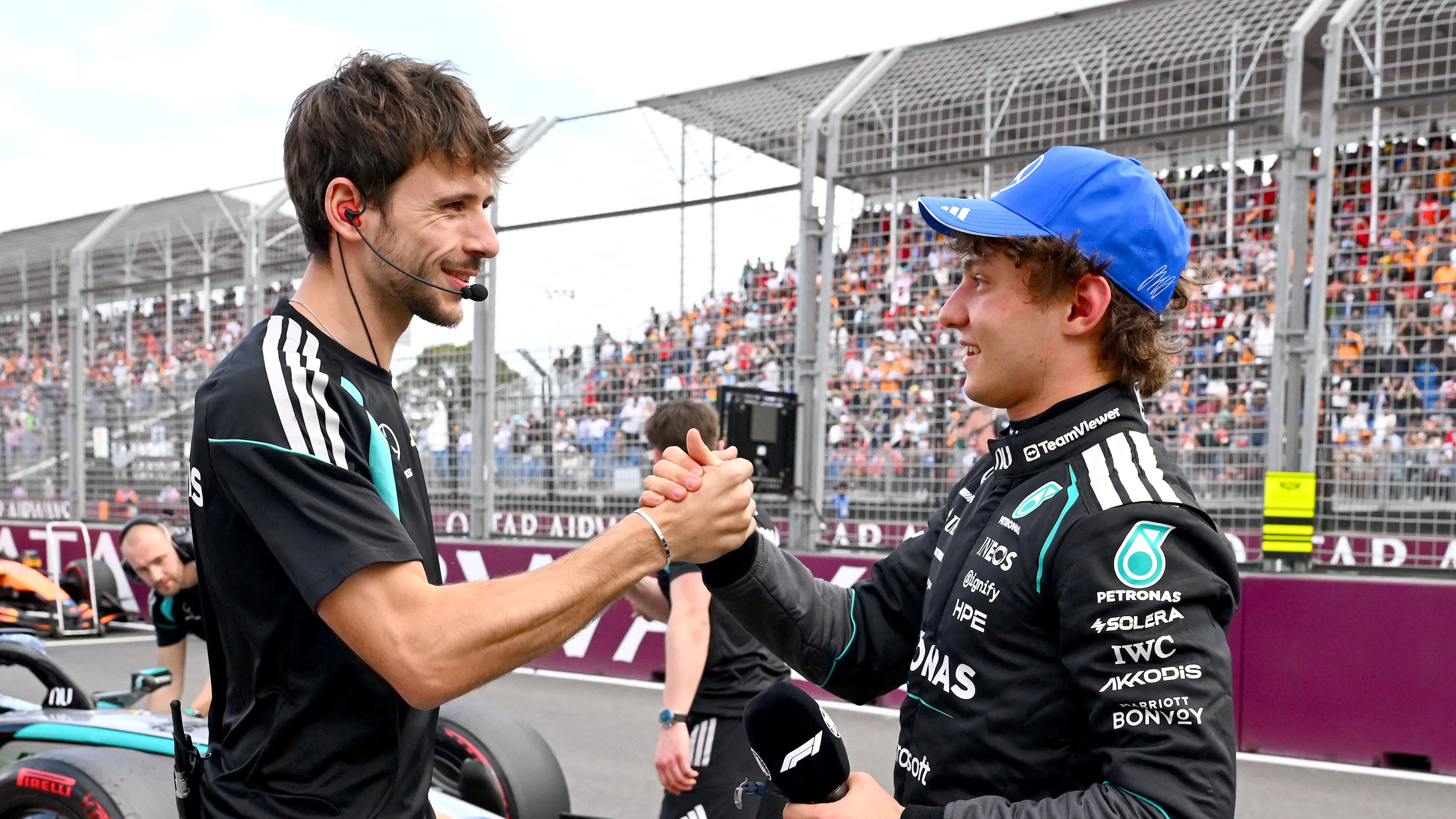 MELBOURNE, AUSTRALIA - MARCH 07: Second placed qualifier Andrea Kimi Antonelli of Italy and