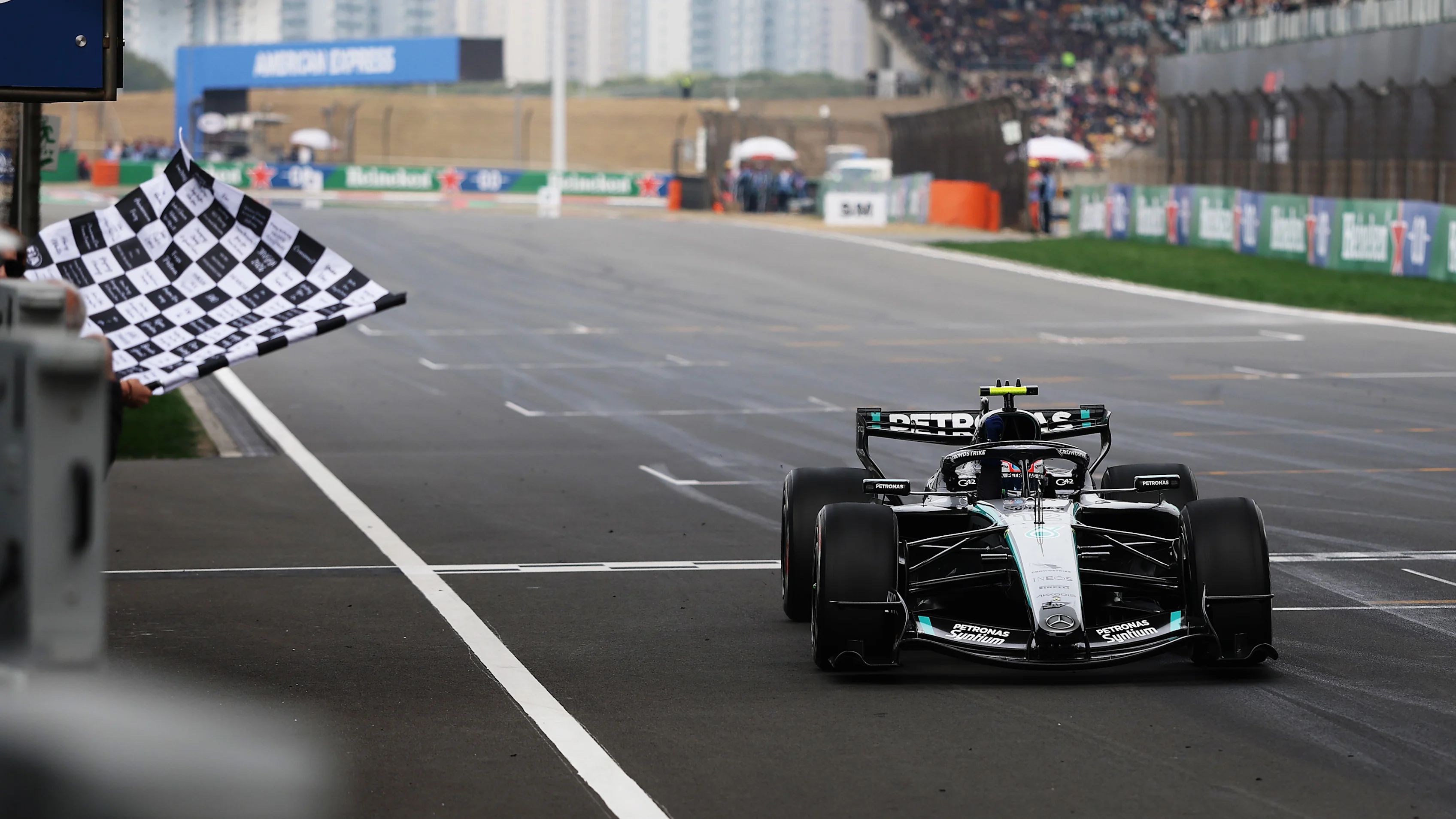 SHANGHAI, CHINA - MARCH 15: Race winner Andrea Kimi Antonelli of Italy driving the (12) Mercedes