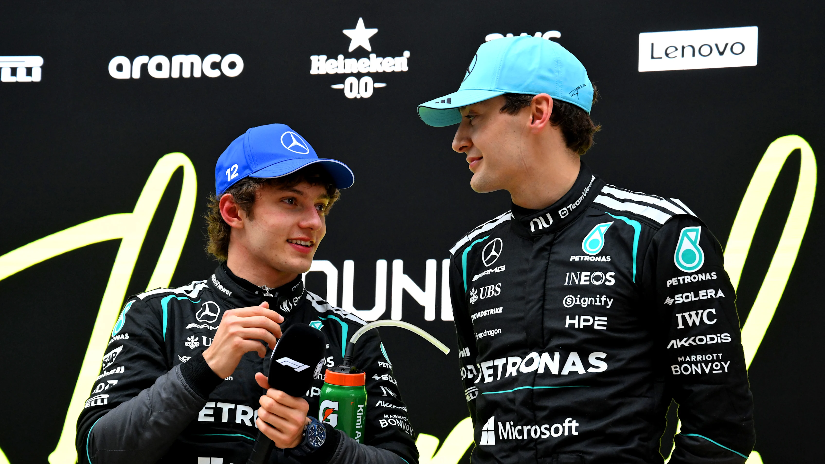 SHANGHAI, CHINA - MARCH 15: Race winner Andrea Kimi Antonelli of Italy and Mercedes AMG Petronas F1