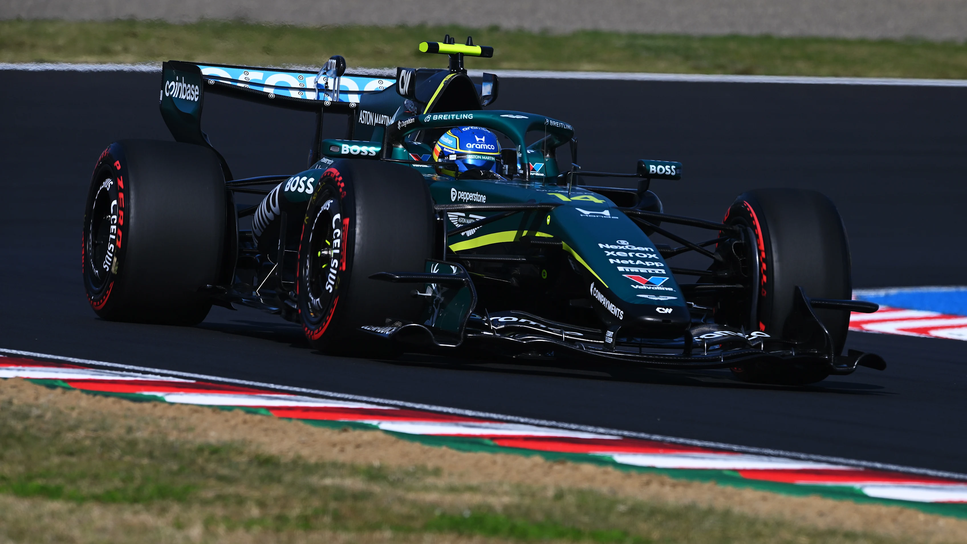 SUZUKA, JAPAN - MARCH 27: Fernando Alonso of Spain driving the (14) Aston Martin F1 Team AMR26 Honda on track during practice ahead of the F1 Grand Prix of Japan at Suzuka Circuit on March 27, 2026 in Suzuka, Japan. (Photo by Rudy Carezzevoli/Getty Images)