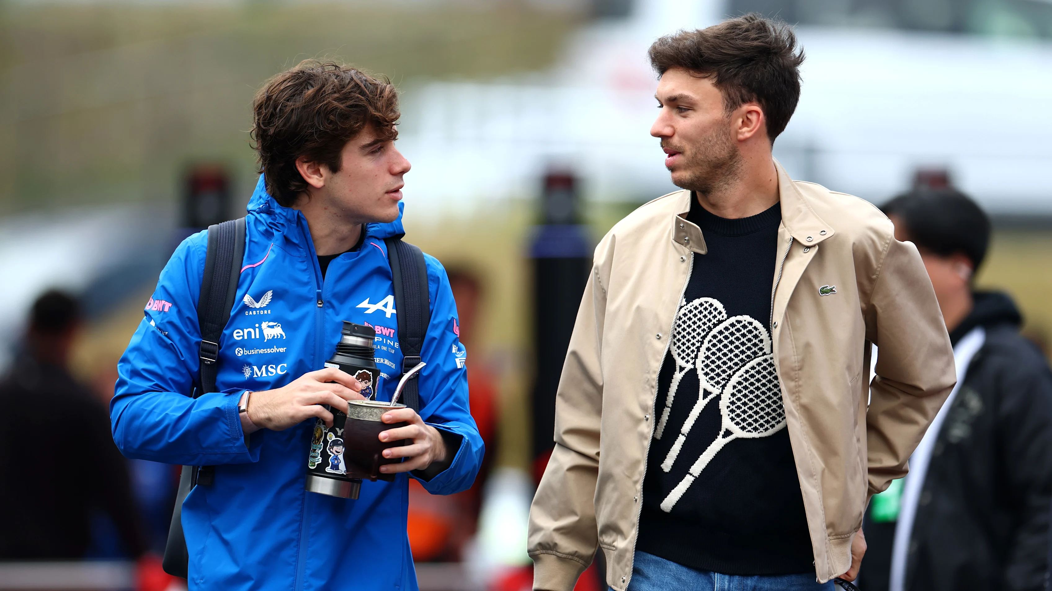 SUZUKA, JAPAN - MARCH 26: Franco Colapinto of Argentina and Alpine F1 and Pierre Gasly of France