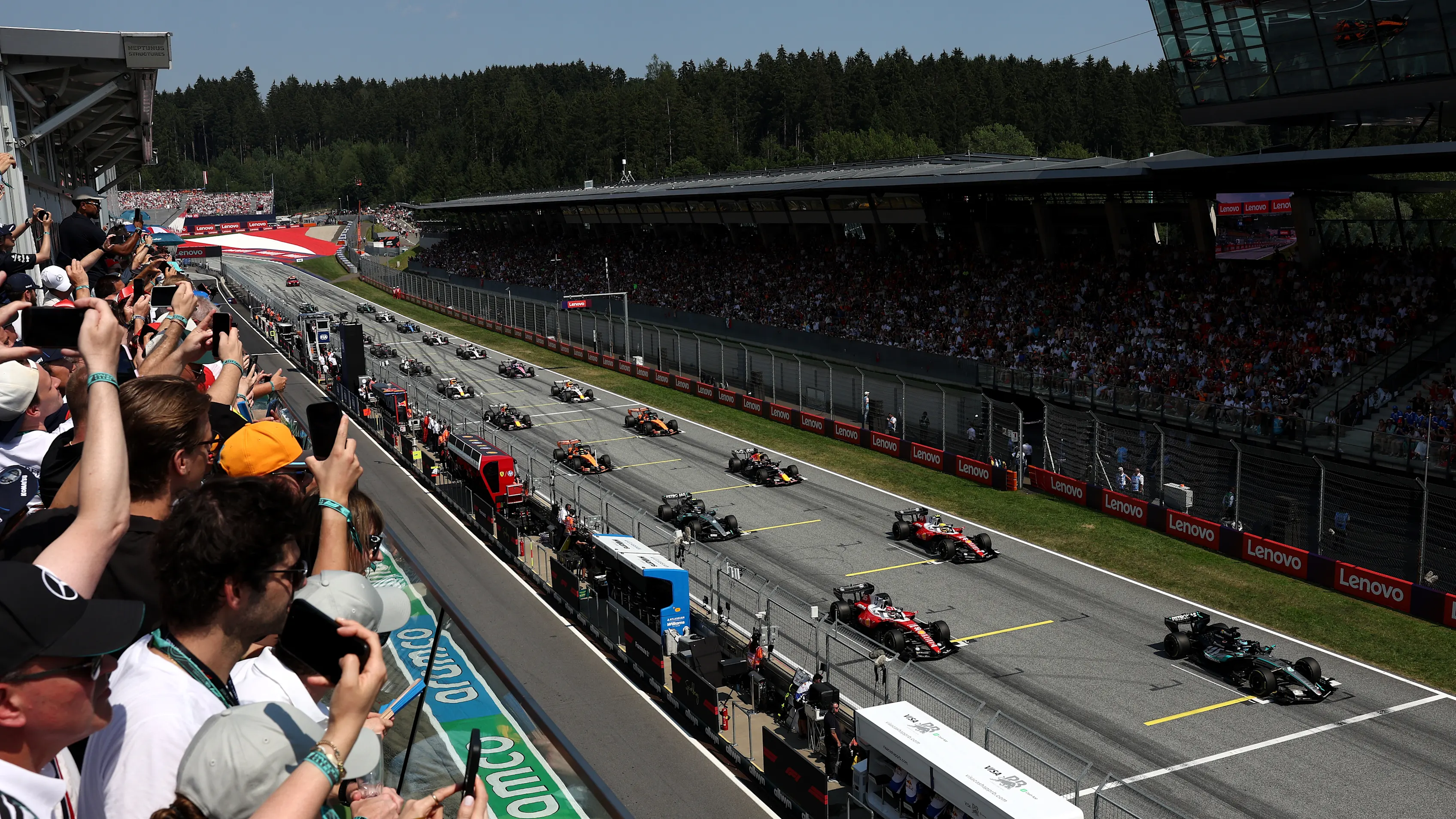 SPIELBERG, AUSTRIA - JUNE 28: George Russell of Great Britain driving the (63) Mercedes AMG