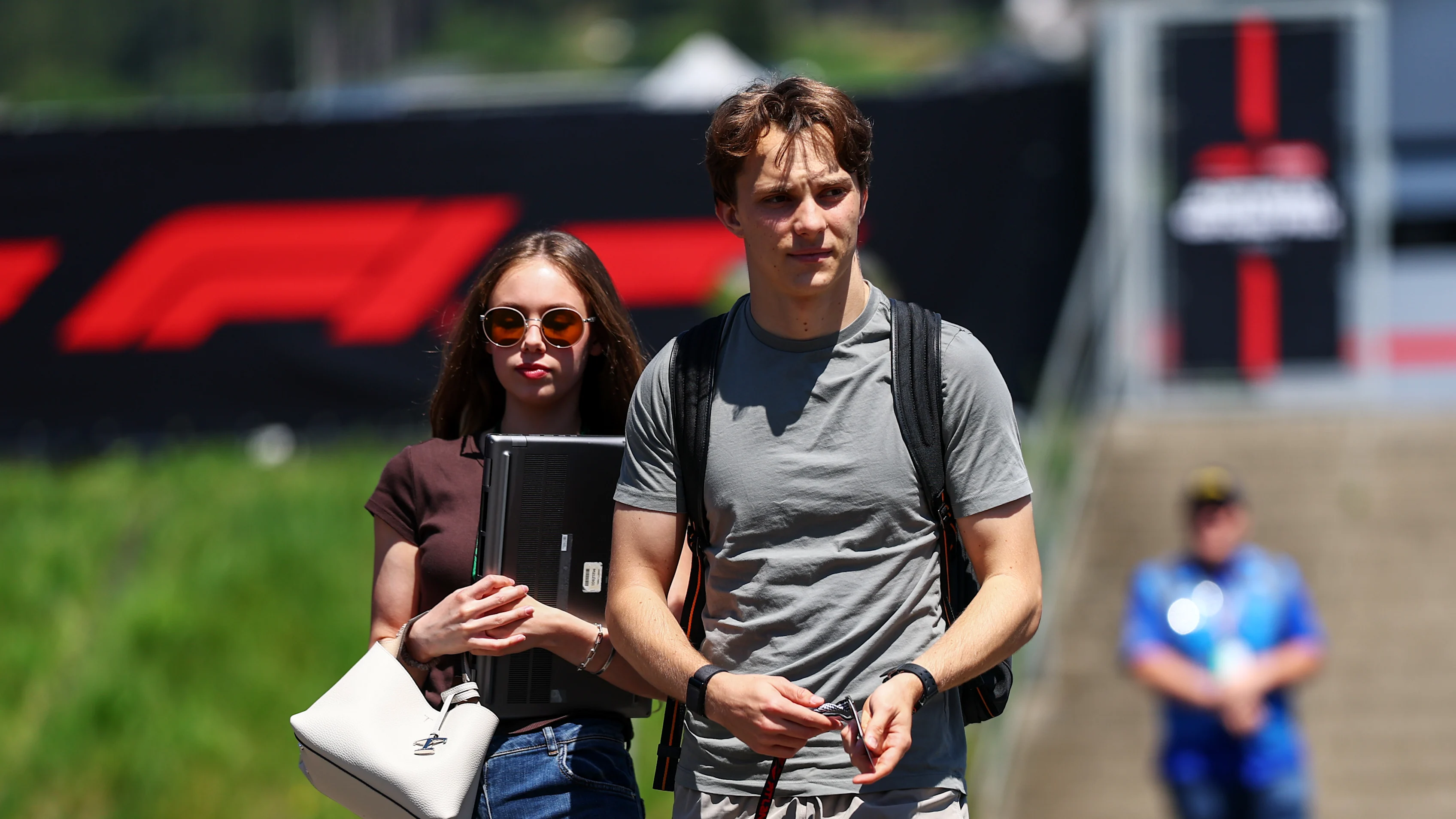 SPIELBERG, AUSTRIA - JUNE 25: Oscar Piastri of Australia and McLaren and Lily Zneimer arrive in the