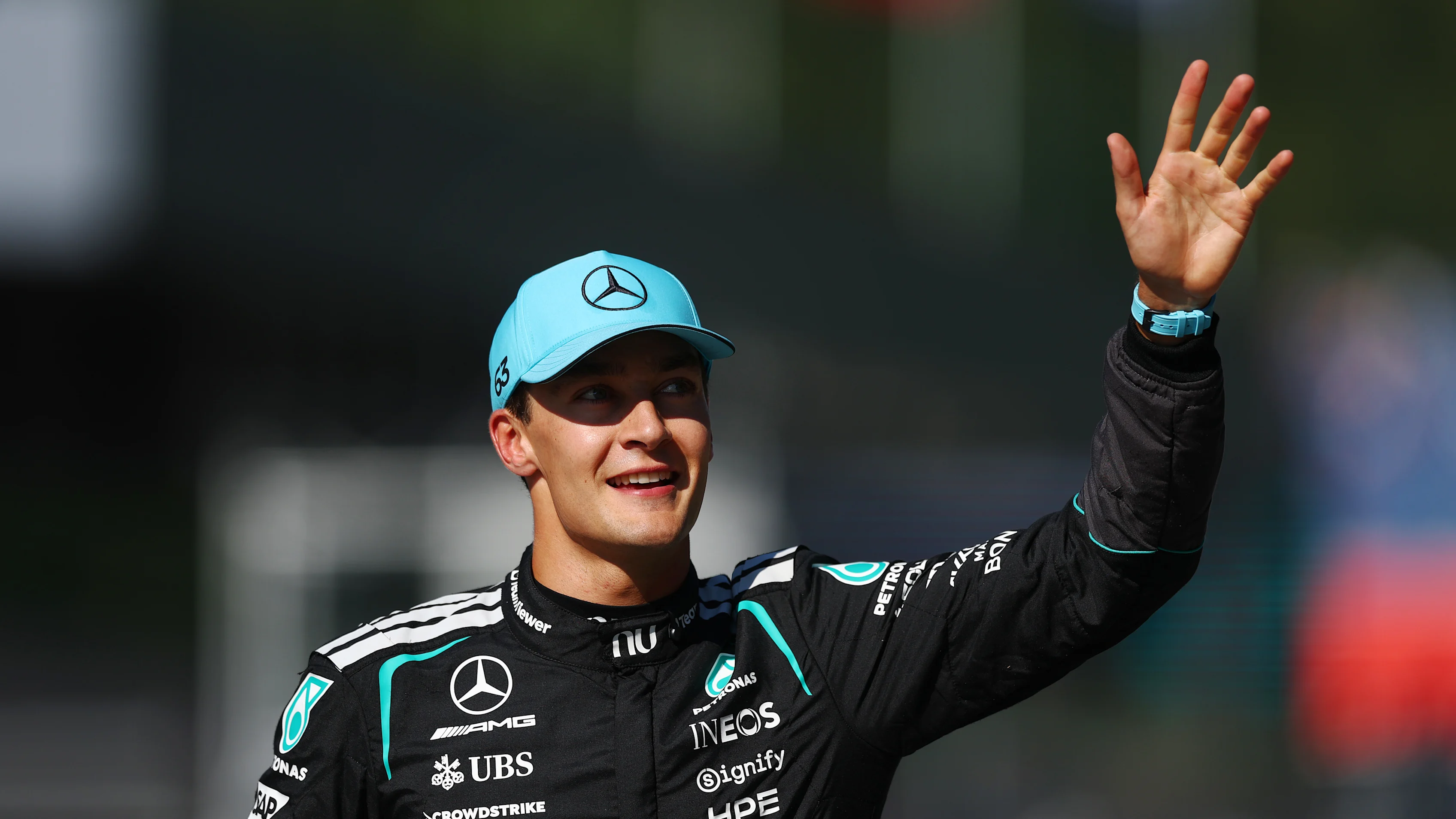 SPIELBERG, AUSTRIA - JUNE 27: Pole position qualifier George Russell of Great Britain and Mercedes