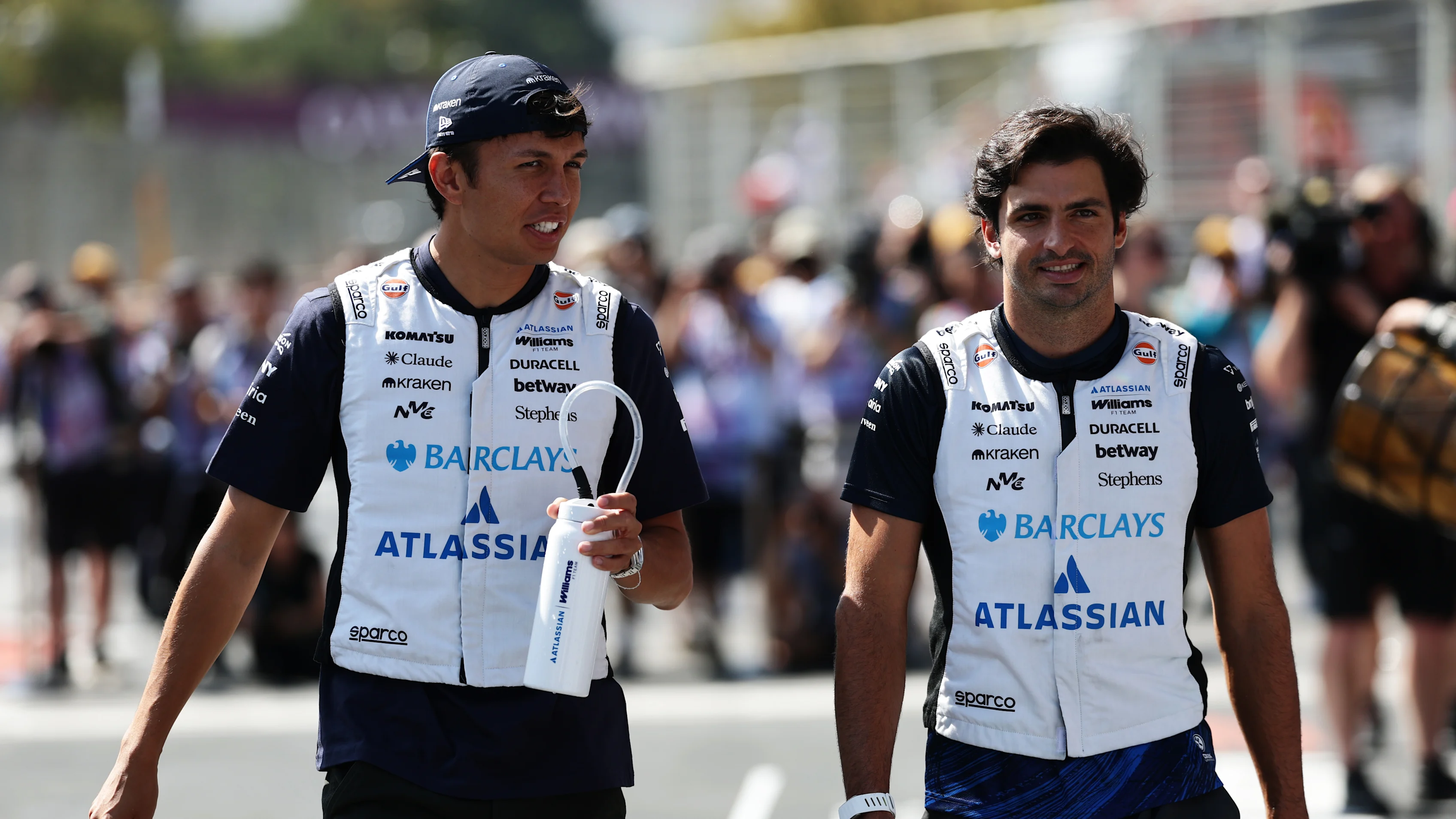 BAKU, AZERBAIJAN - SEPTEMBER 26: Alexander Albon of Thailand and Williams and Carlos Sainz of Spain