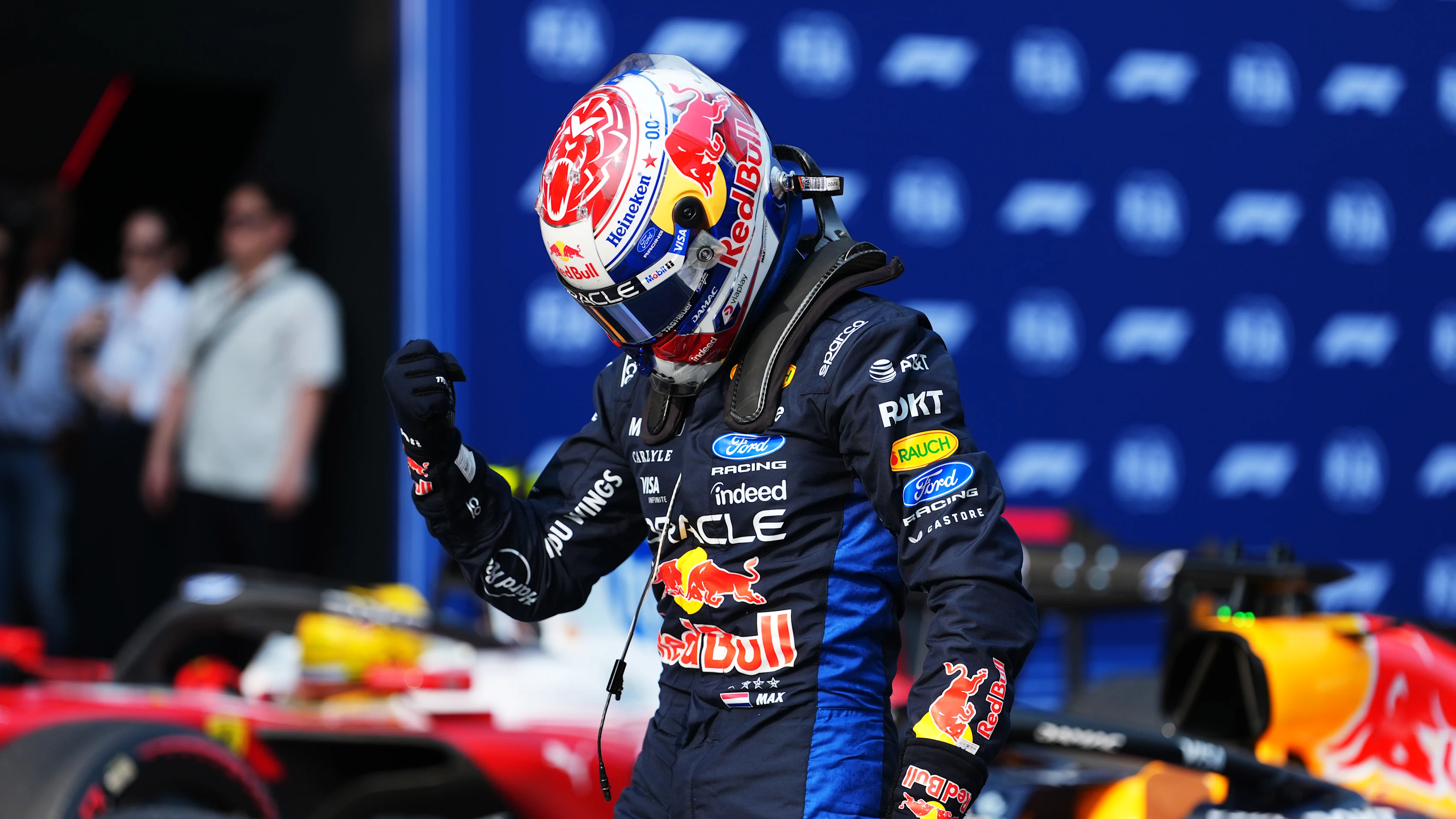 KUALA LUMPUR, MALAYSIA - OCTOBER 03: Pole position qualifier Max Verstappen of the Netherlands and