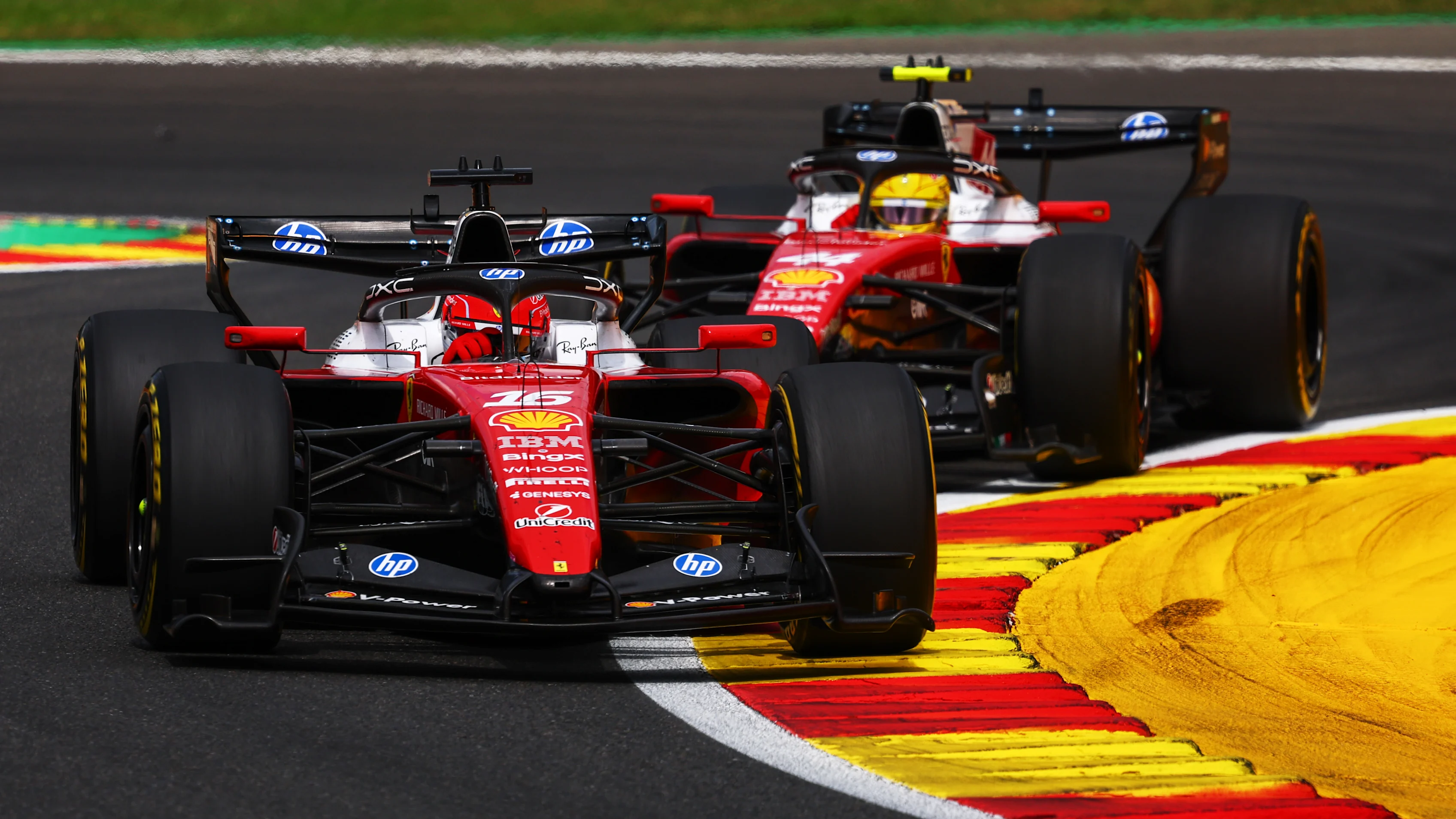 SPA, BELGIUM - JULY 19: Charles Leclerc of Monaco driving the (16) Scuderia Ferrari SF-26 leads