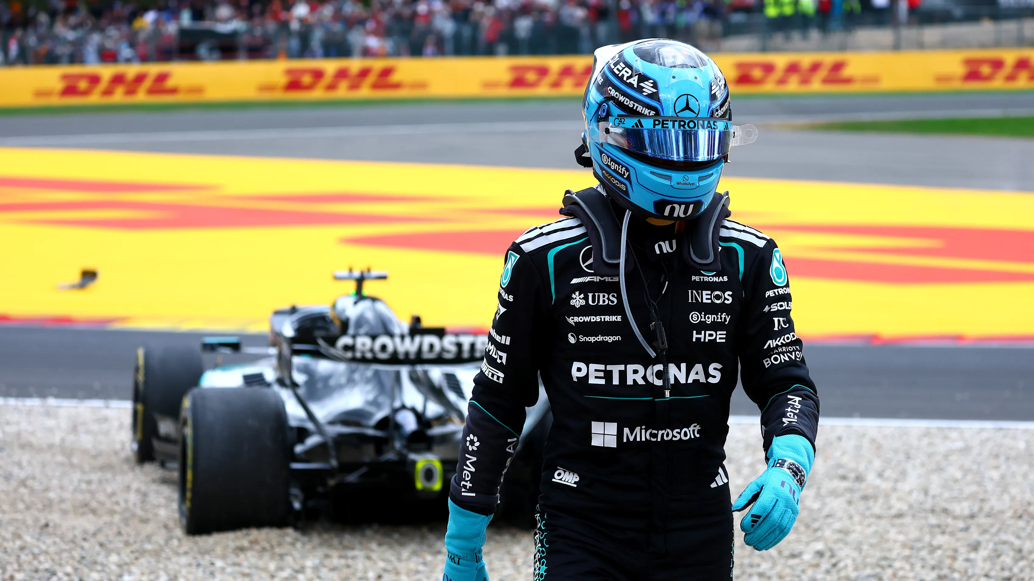 SPA, BELGIUM - JULY 19: George Russell of Great Britain and Mercedes AMG Petronas F1 Team walks