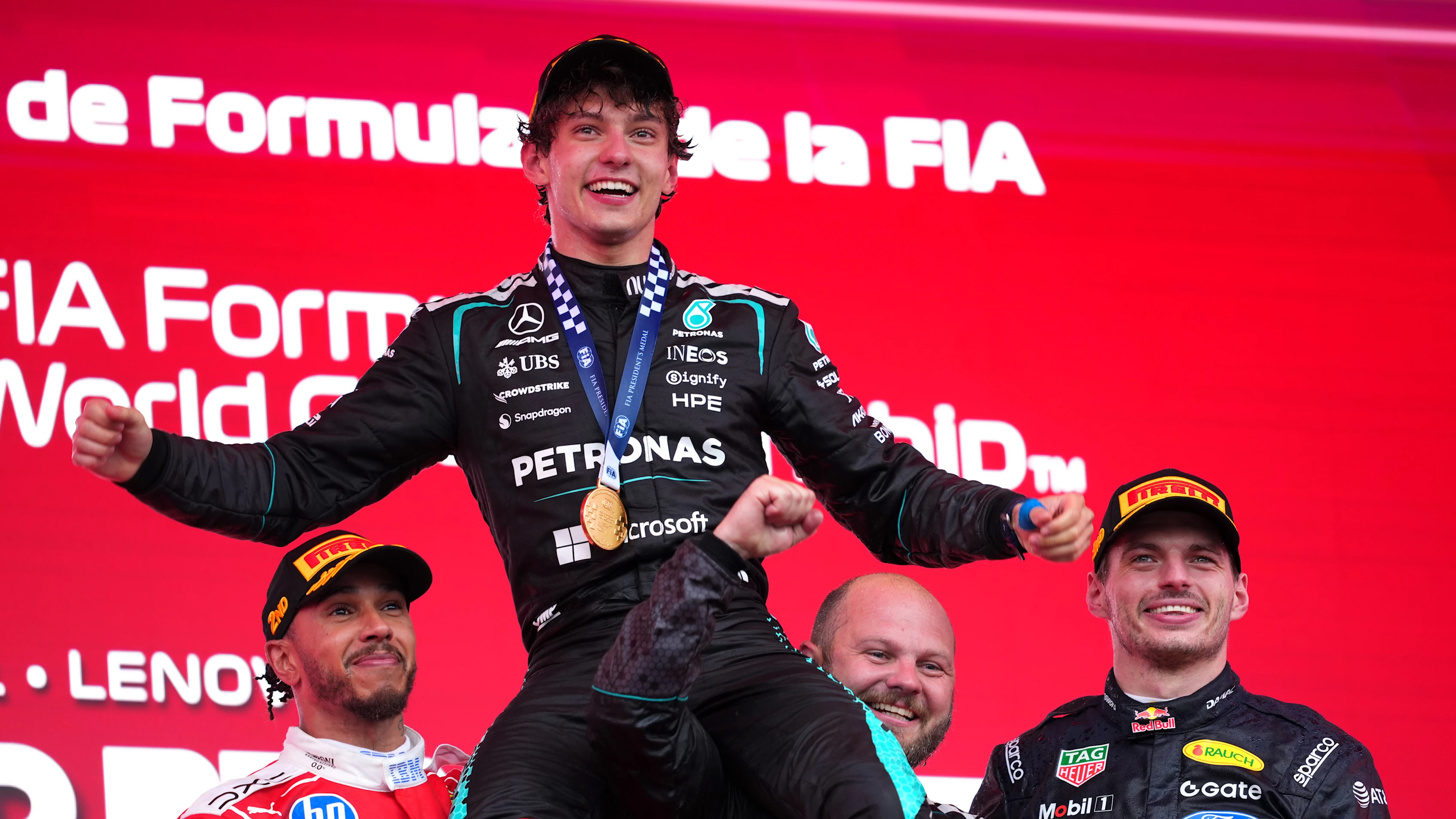 MONTREAL, QUEBEC - MAY 24: Race winner Andrea Kimi Antonelli of Italy and Mercedes AMG Petronas F1