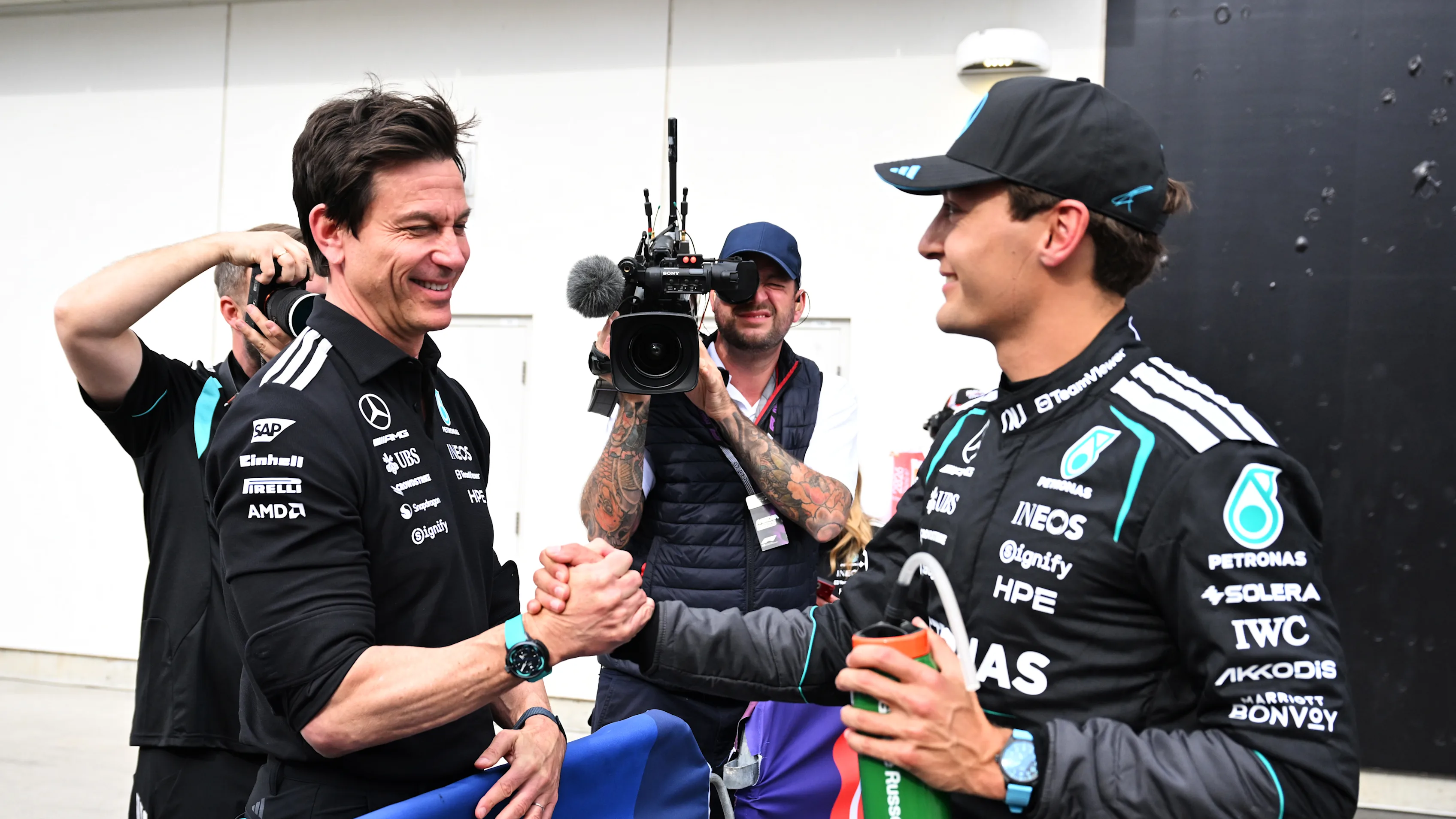 MONTREAL, QUEBEC - MAY 23: Pole position qualifier George Russell of Great Britain and Mercedes AMG