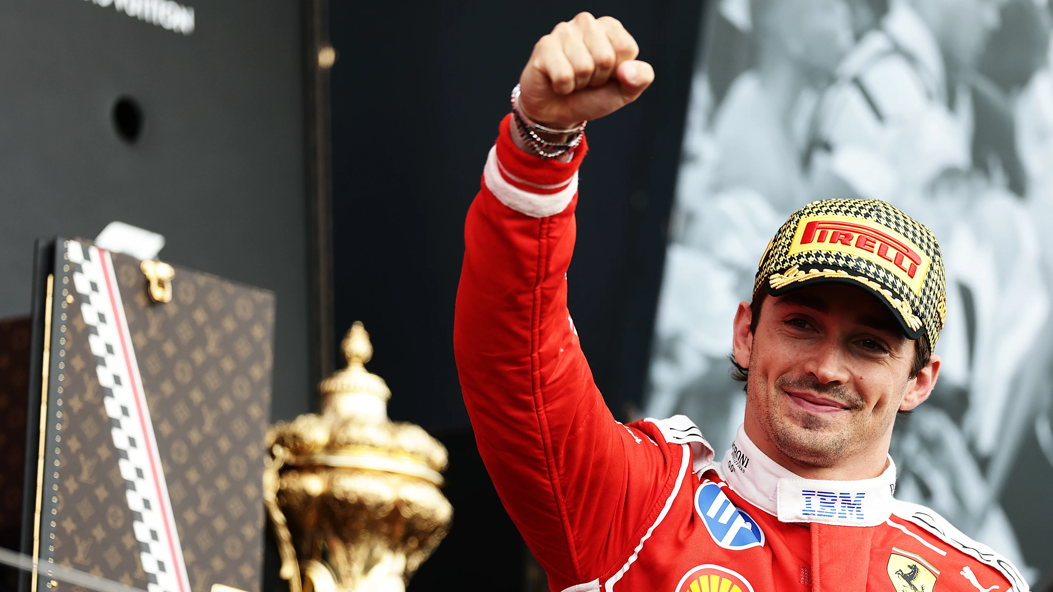 NORTHAMPTON, ENGLAND - JULY 05: Race winner Charles Leclerc of Monaco and Scuderia Ferrari