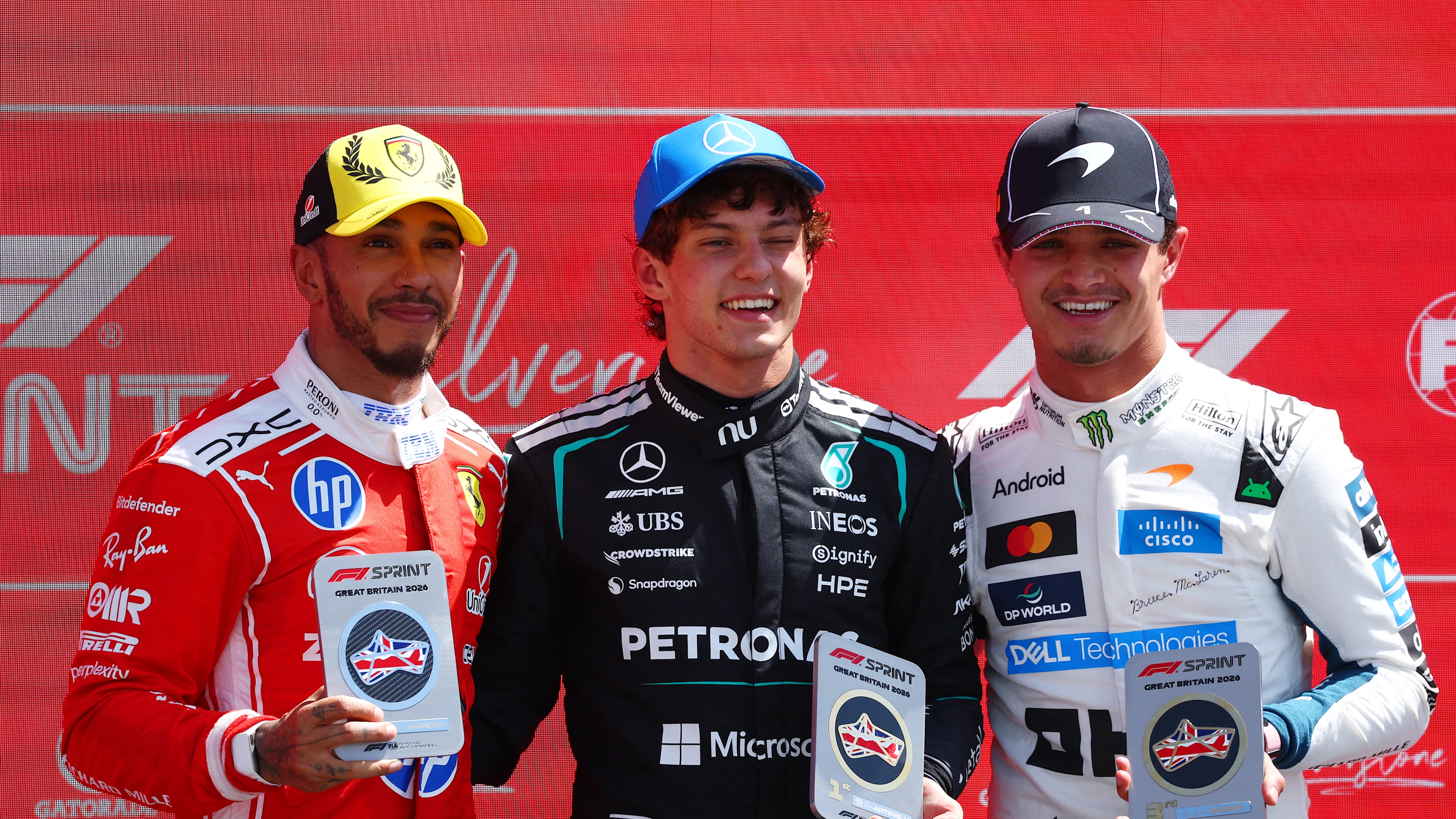 NORTHAMPTON, ENGLAND - JULY 04: Sprint winner Andrea Kimi Antonelli of Italy and Mercedes AMG