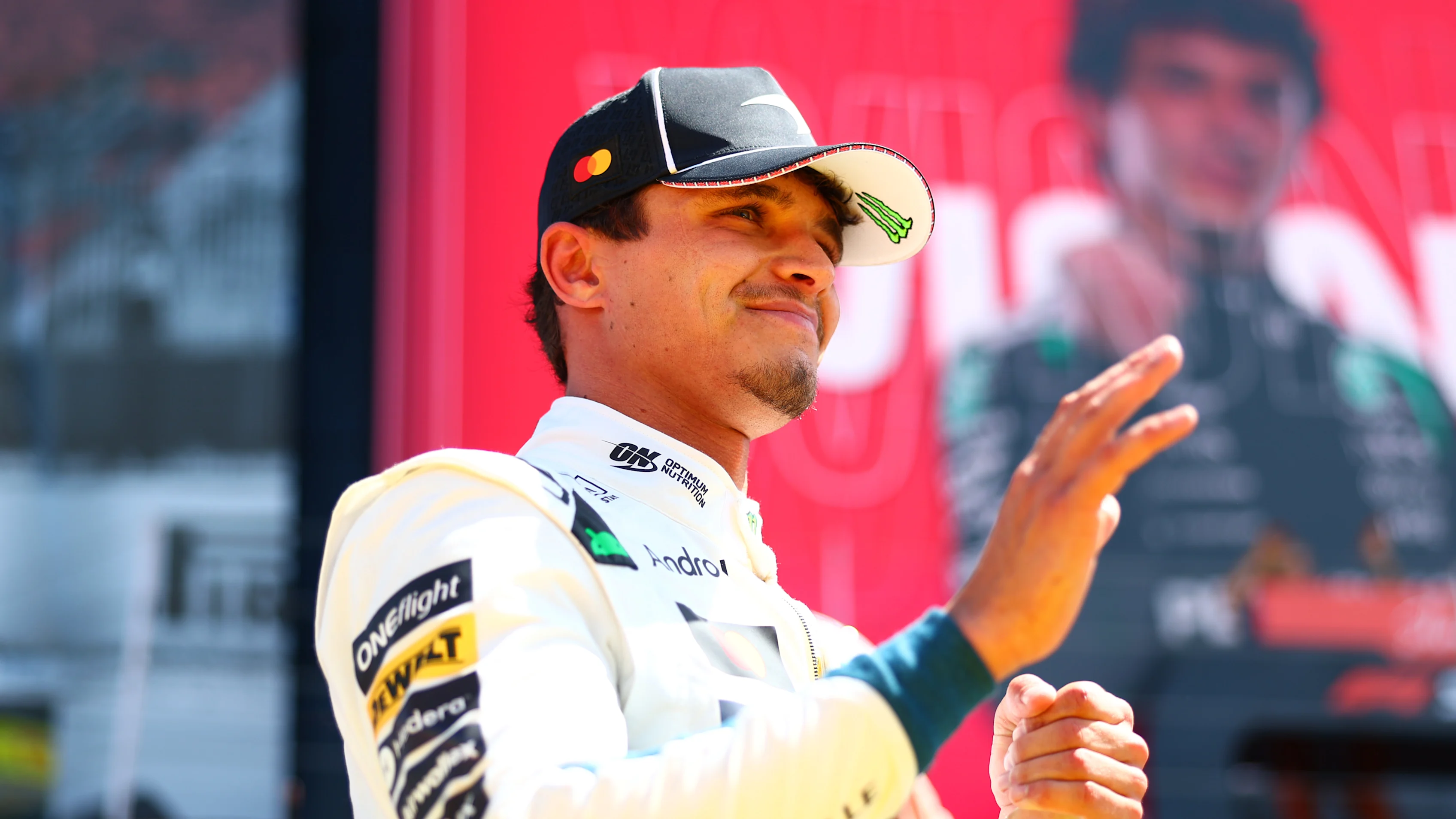 NORTHAMPTON, ENGLAND - JULY 04: Third placed Lando Norris of Great Britain and McLaren looks on in