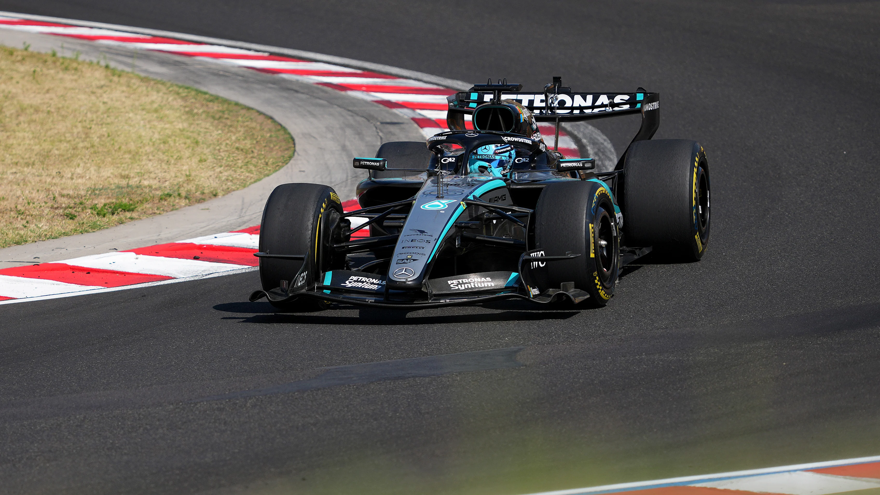 BUDAPEST, HUNGARY - JULY 26: George Russell of Great Britain driving the (63) Mercedes AMG Petronas