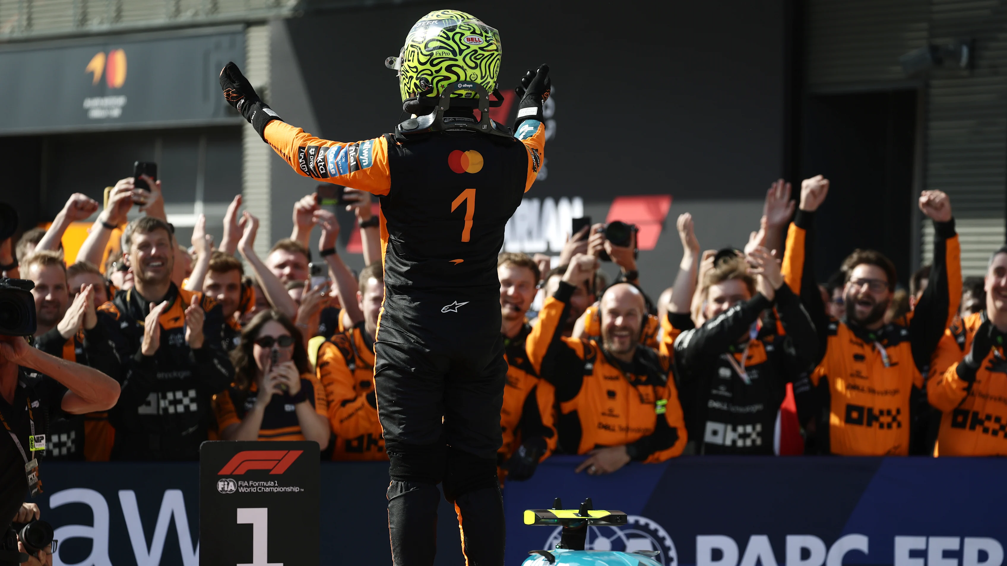 BUDAPEST, HUNGARY - JULY 26: Race winner Lando Norris of Great Britain and McLaren celebrates on