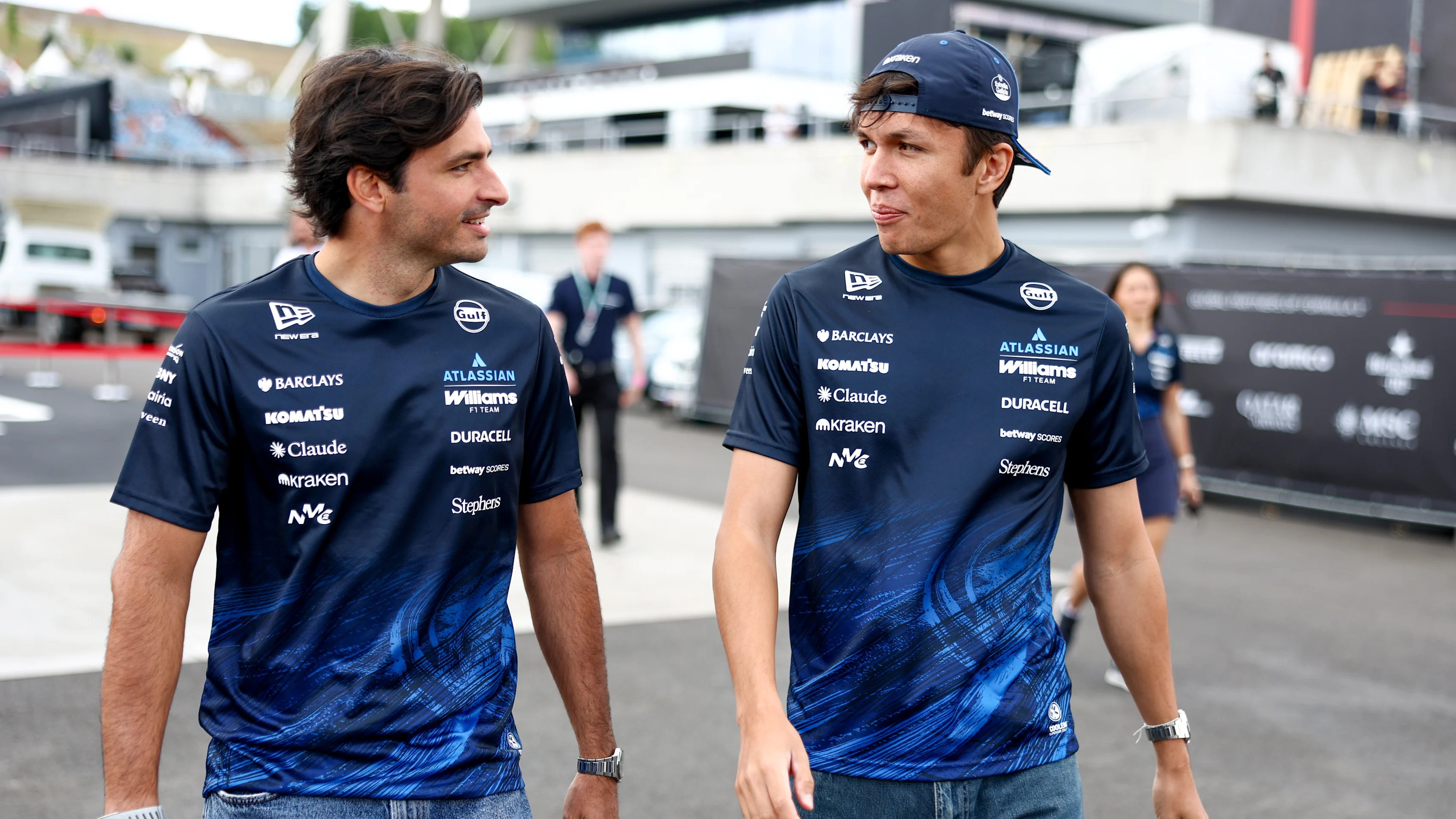 BUDAPEST, HUNGARY - JULY 24: Carlos Sainz of Spain and Williams and Alexander Albon of Thailand and