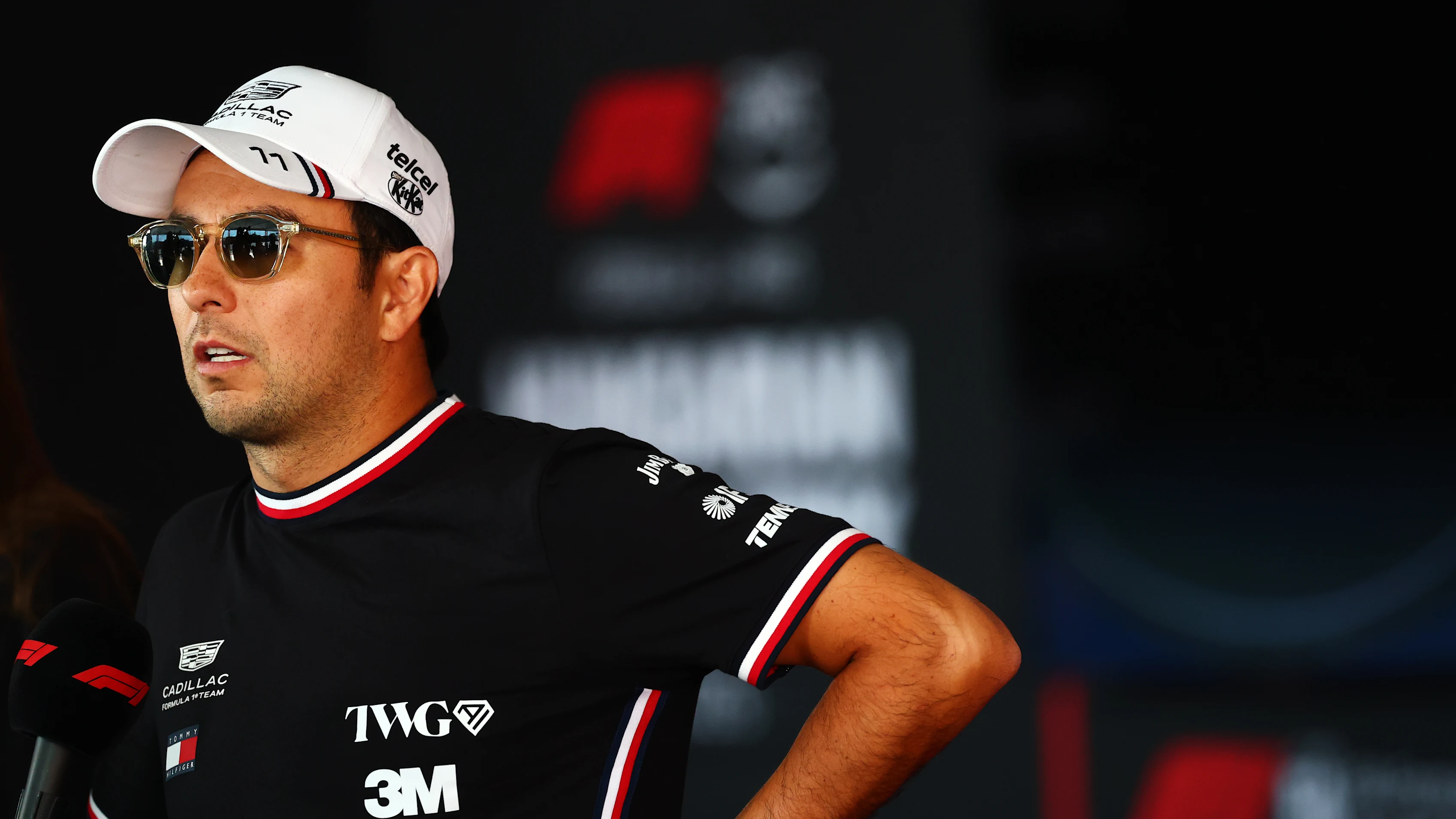 BUDAPEST, HUNGARY - JULY 23: Sergio Perez of Mexico and Cadillac F1 Team talks to the media during