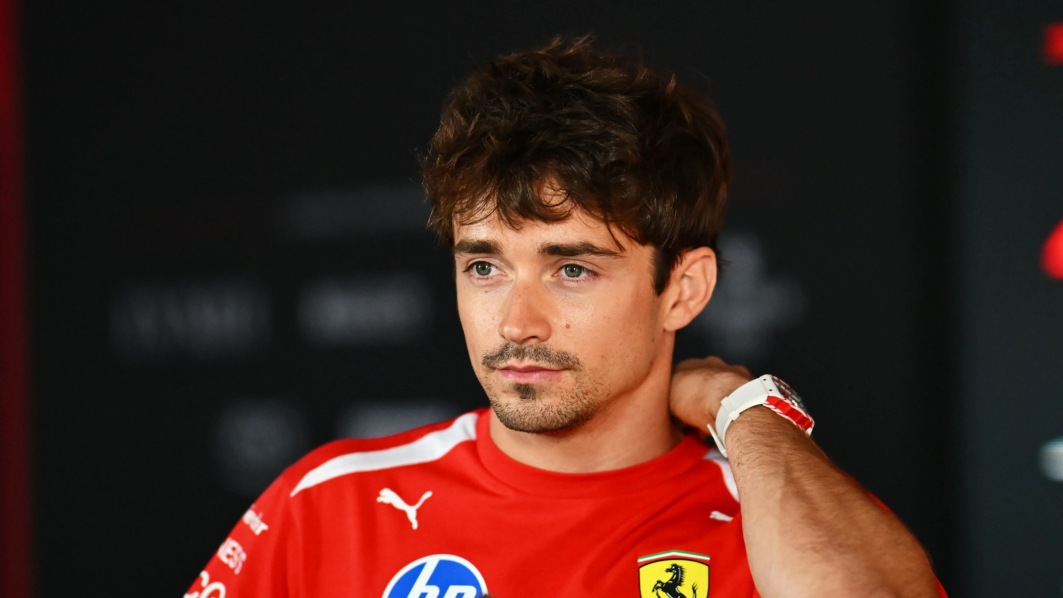 BUDAPEST, HUNGARY - JULY 23: Charles Leclerc of Monaco and Scuderia Ferrari is interviewed during