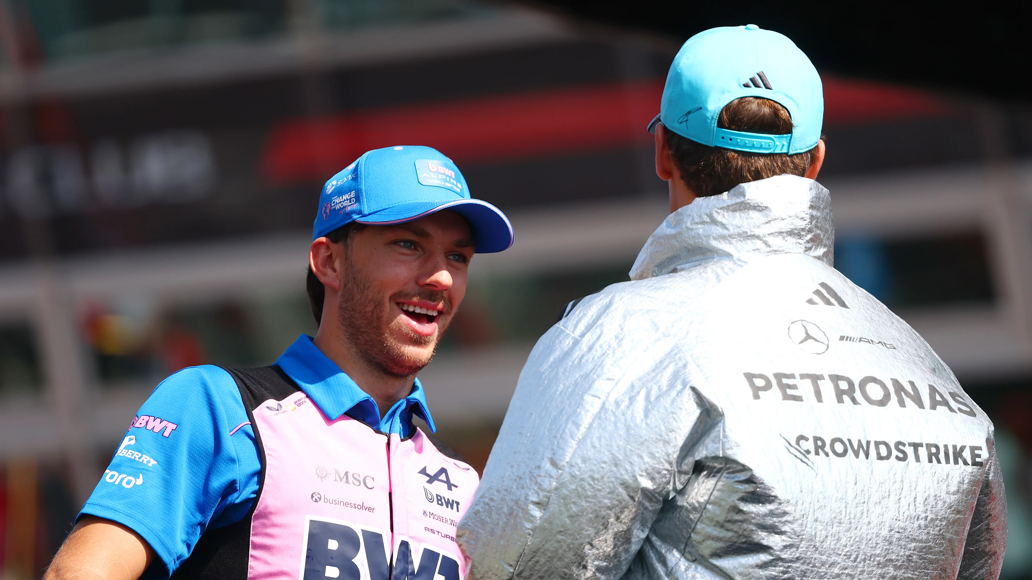 MONZA, ITALY - SEPTEMBER 06: Pierre Gasly of France and Alpine F1 and George Russell of Great